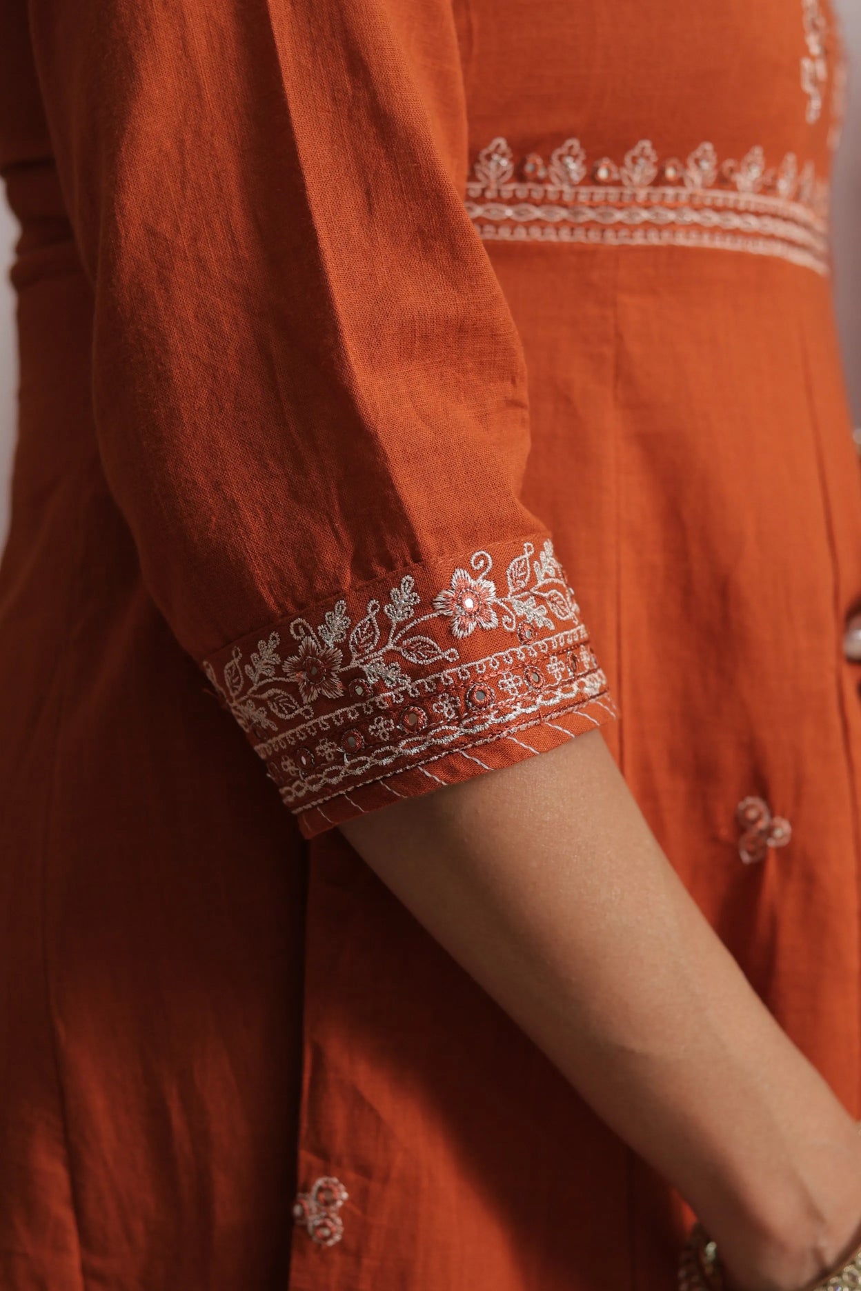 Rust Angrakha Style Kurta Dupatta Set | Cotton