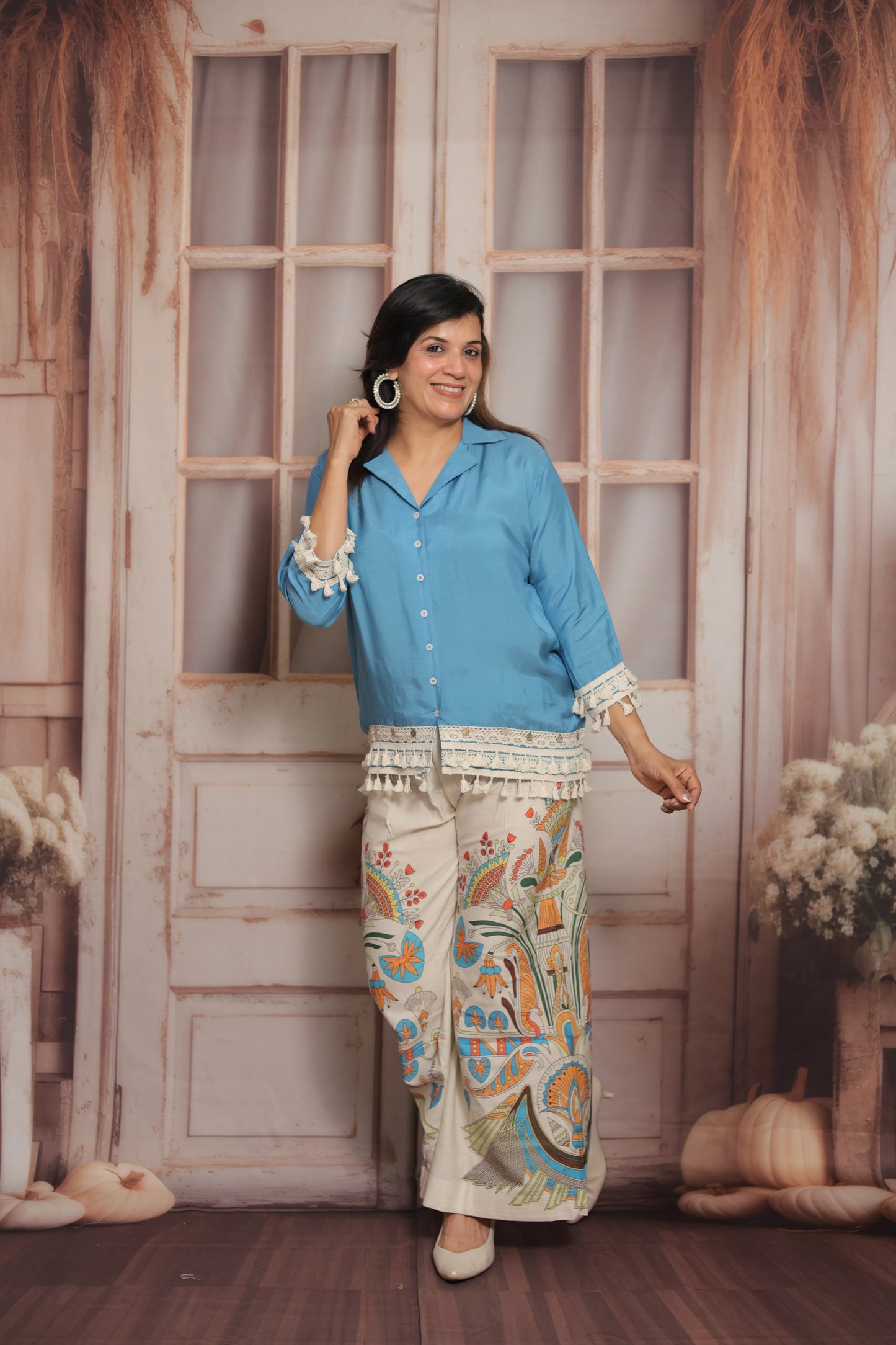 Calm Blue Printed Co'ord Set (Plazo Set) | Muslin & Cotton