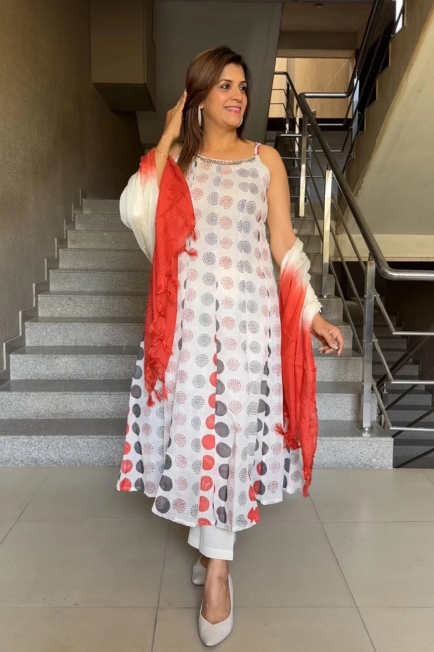 Printed Linen Cotton Spaghetti Kurta Pant Set with Dupatta