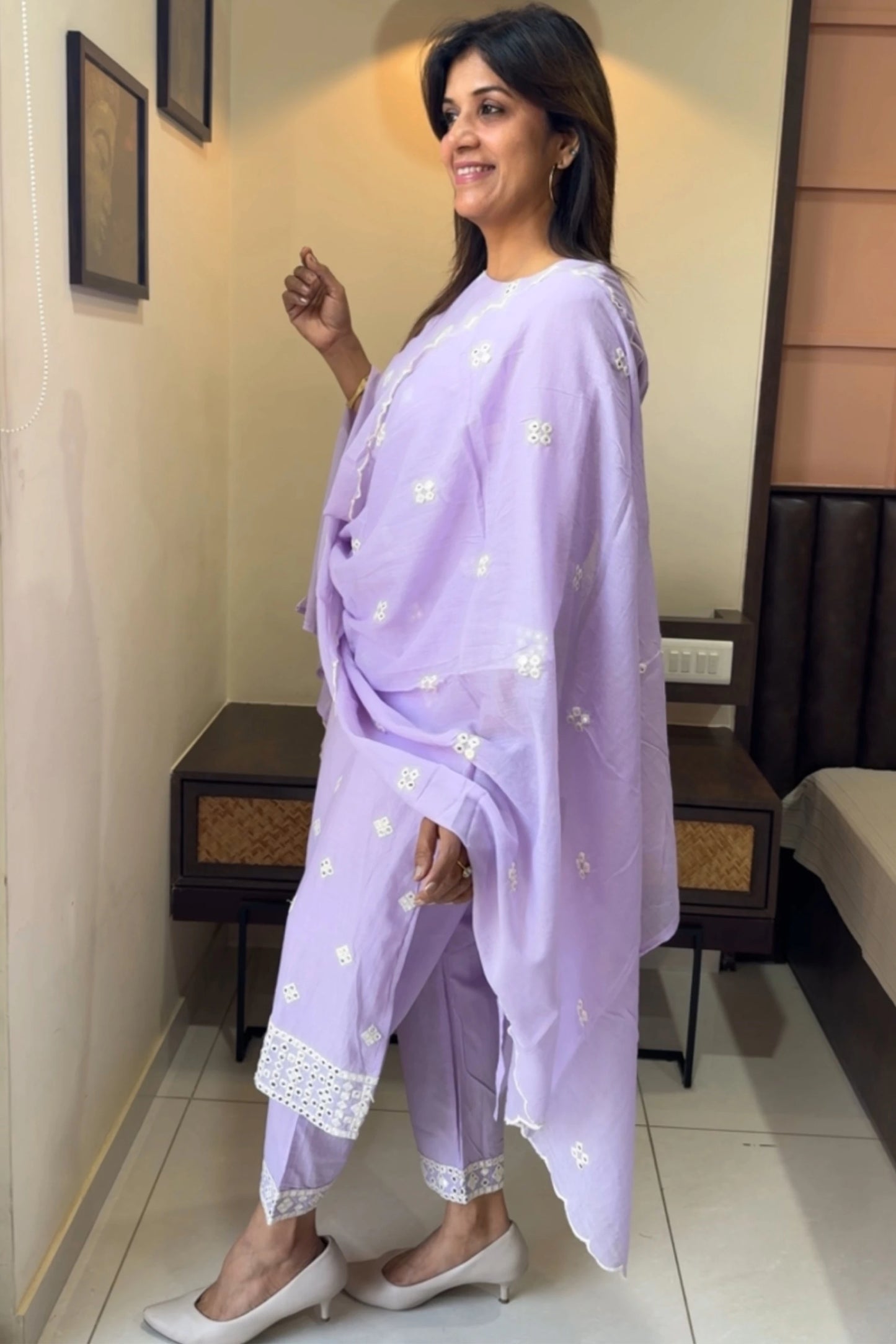 Mul Cotton Lilac Dupatta Set | Lightweight & Elegant