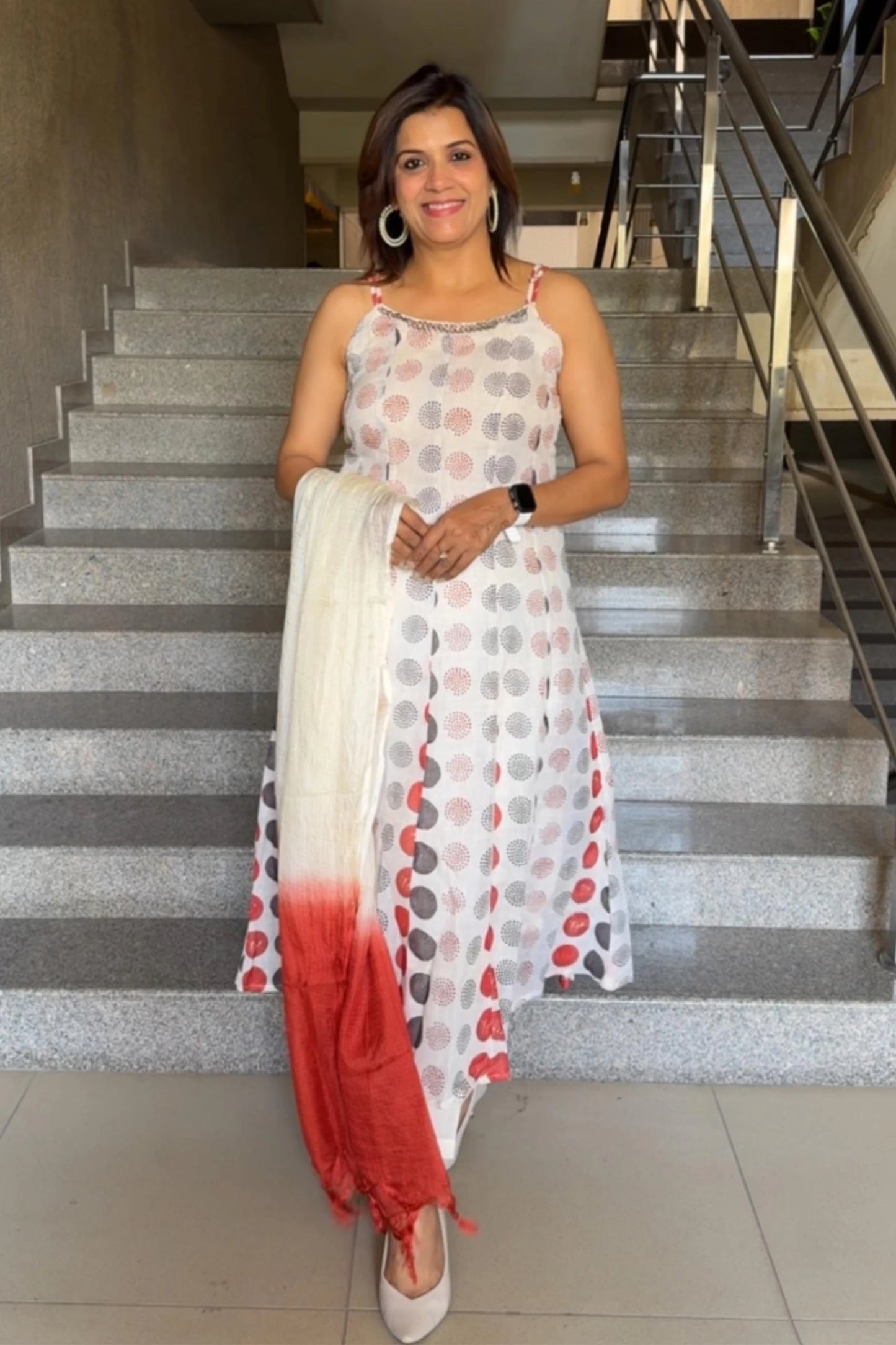 Printed Linen Cotton Spaghetti Kurta Pant Set with Dupatta