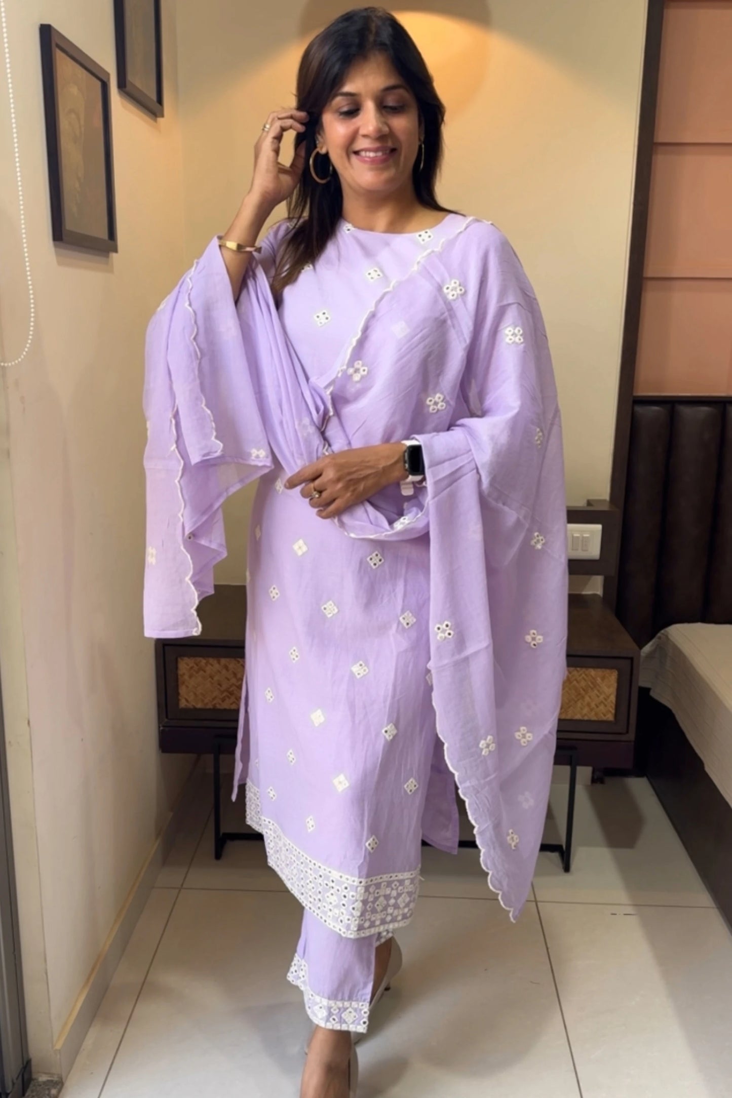 Mul Cotton Lilac Dupatta Set | Lightweight & Elegant