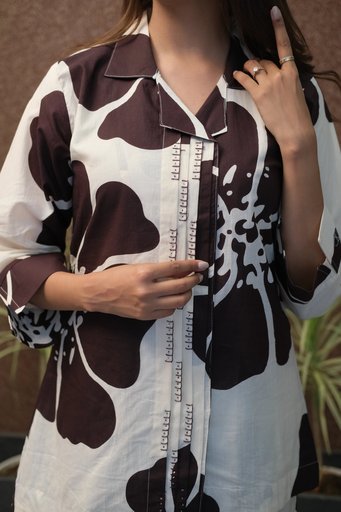 Brown Floral Printed Co-ord Set in Mul Cotton