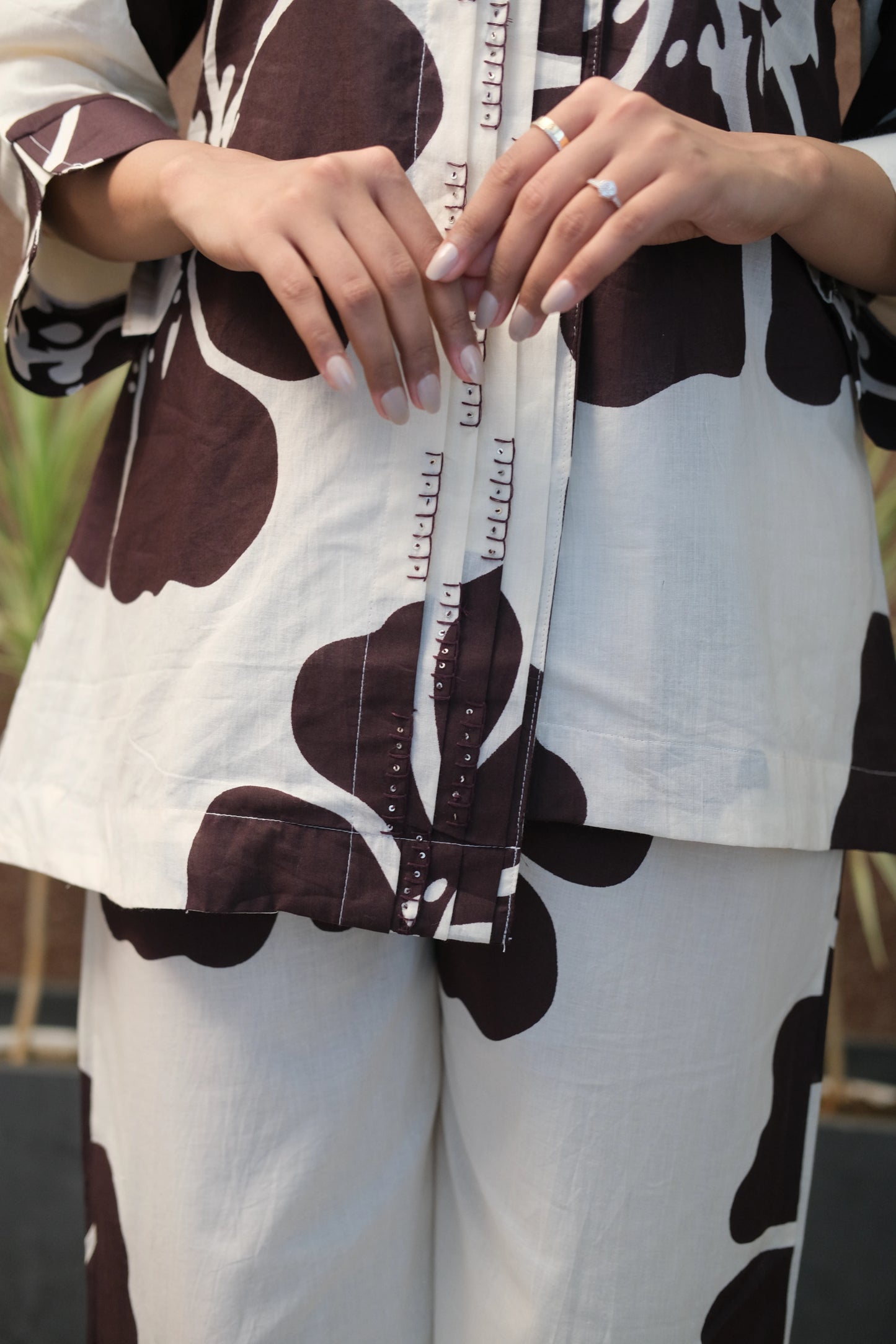 Brown Floral Printed Co-ord Set in Mul Cotton