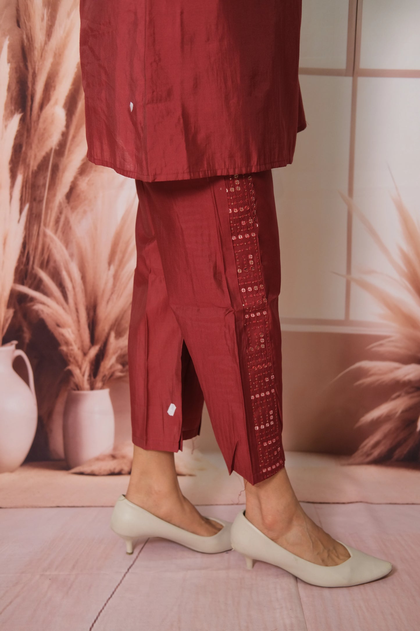 Maroon Angrakha Style Co-ord Set in Muslin with Sequins Work – Luxe Festive Wear