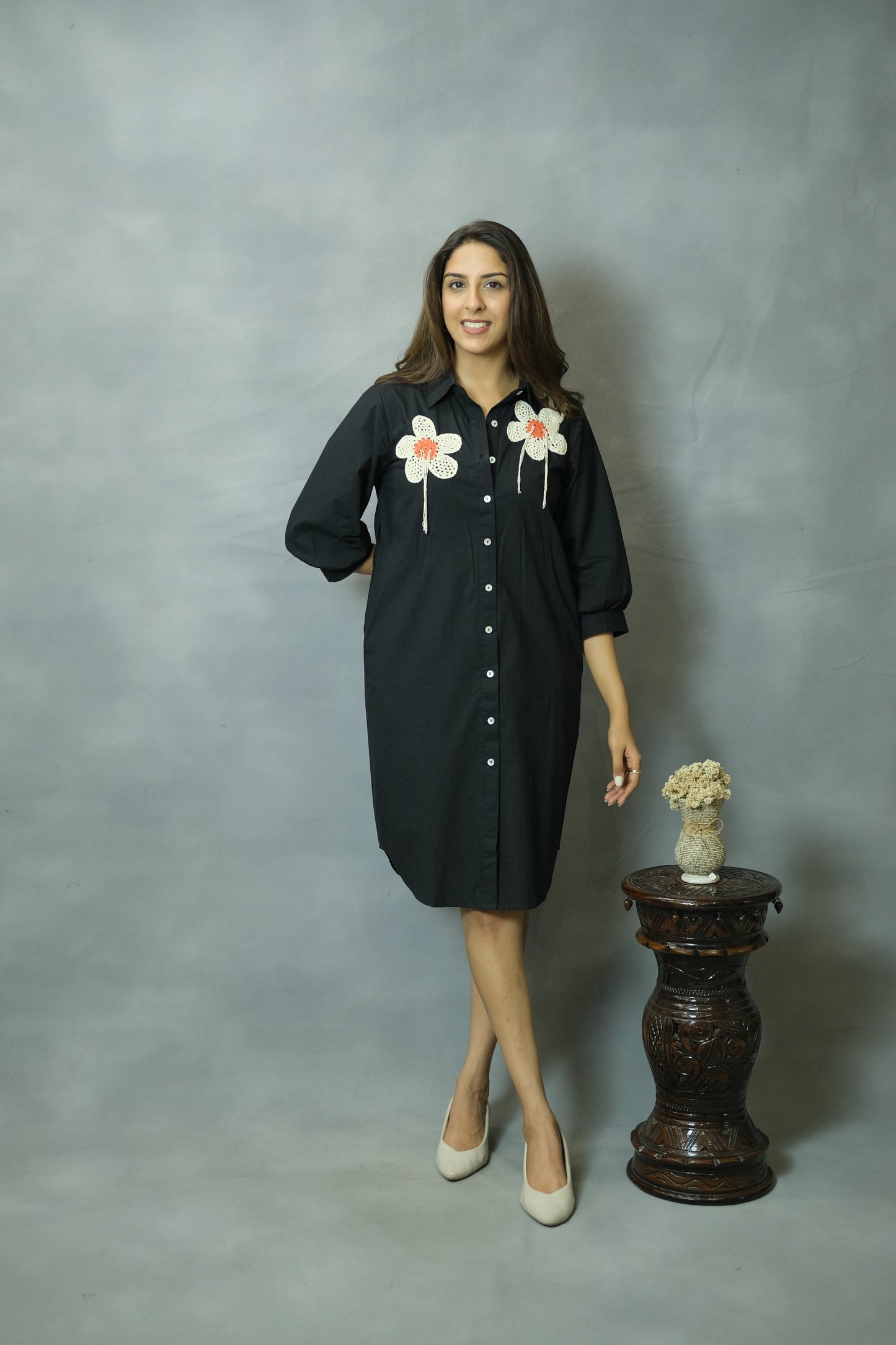 Black Crochet Short Dress | Cotton Fabric