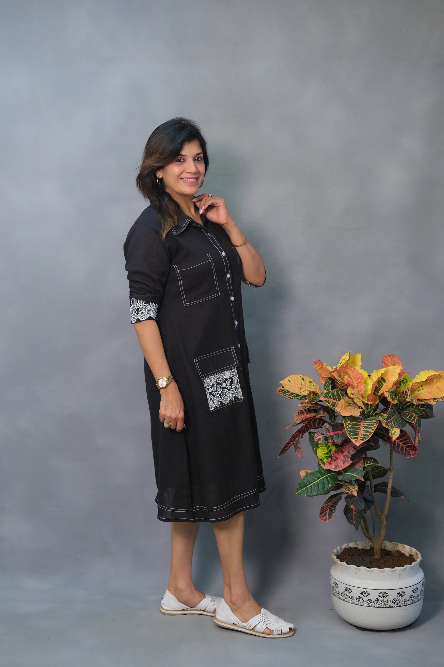 Black One Piece – Embroidered Cotton Dress for Confident Everyday Style