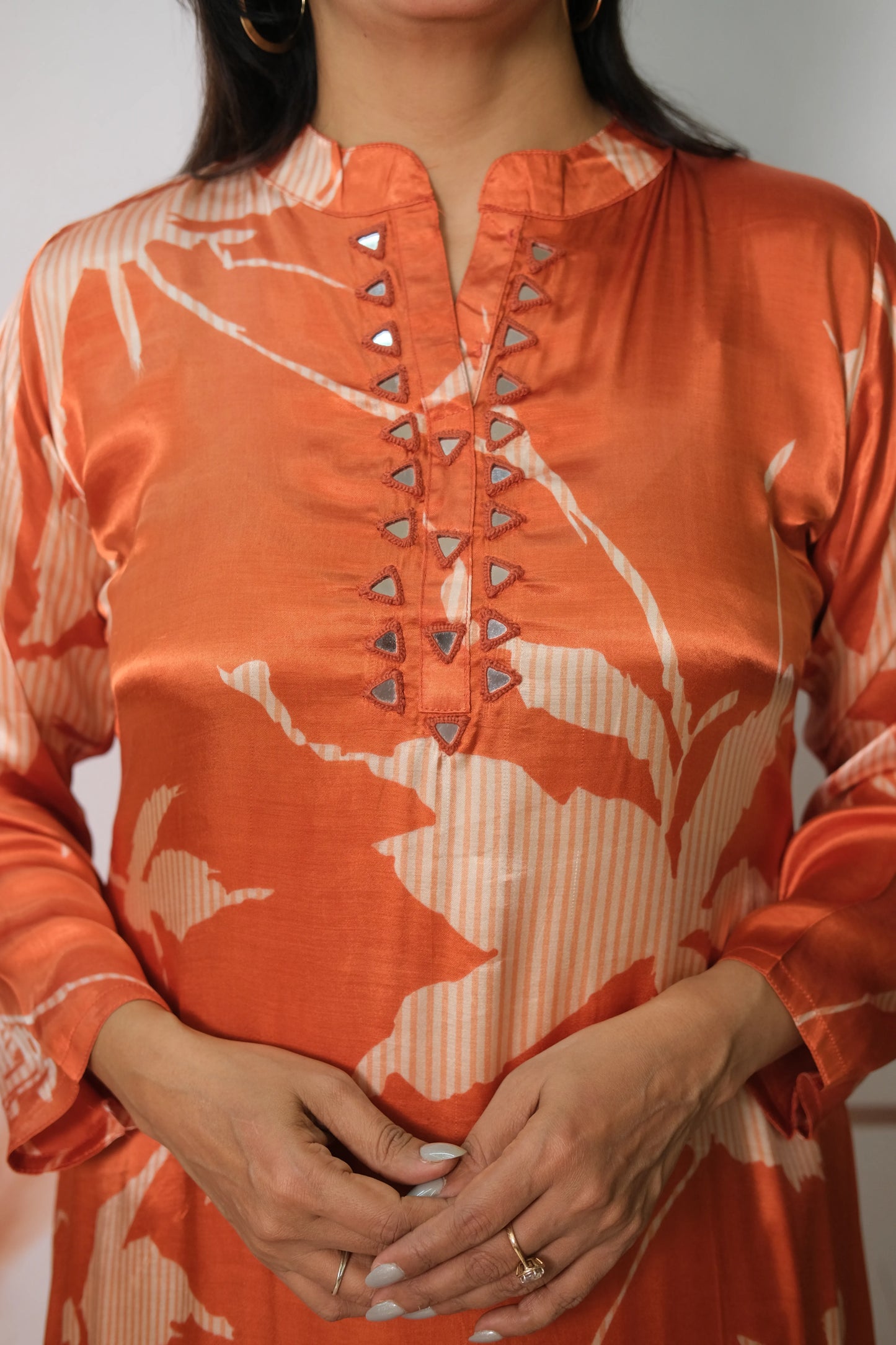 Rust Gaji Silk Kurta Pant Set with Print | Elegant Ethnic Wear for Women