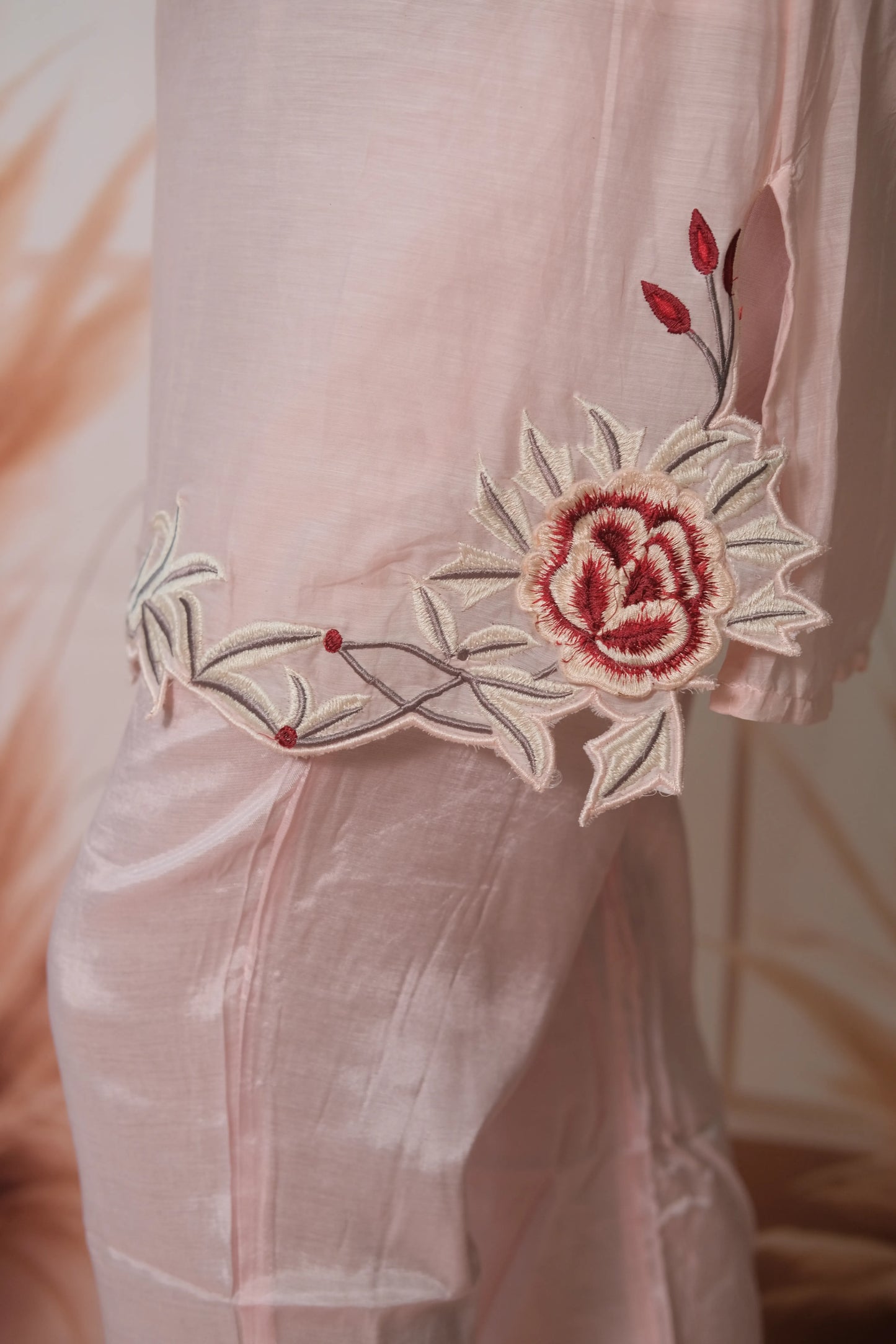 Baby Pink Mul Chanderi Co-ord Set with Cut Work & Embroidery