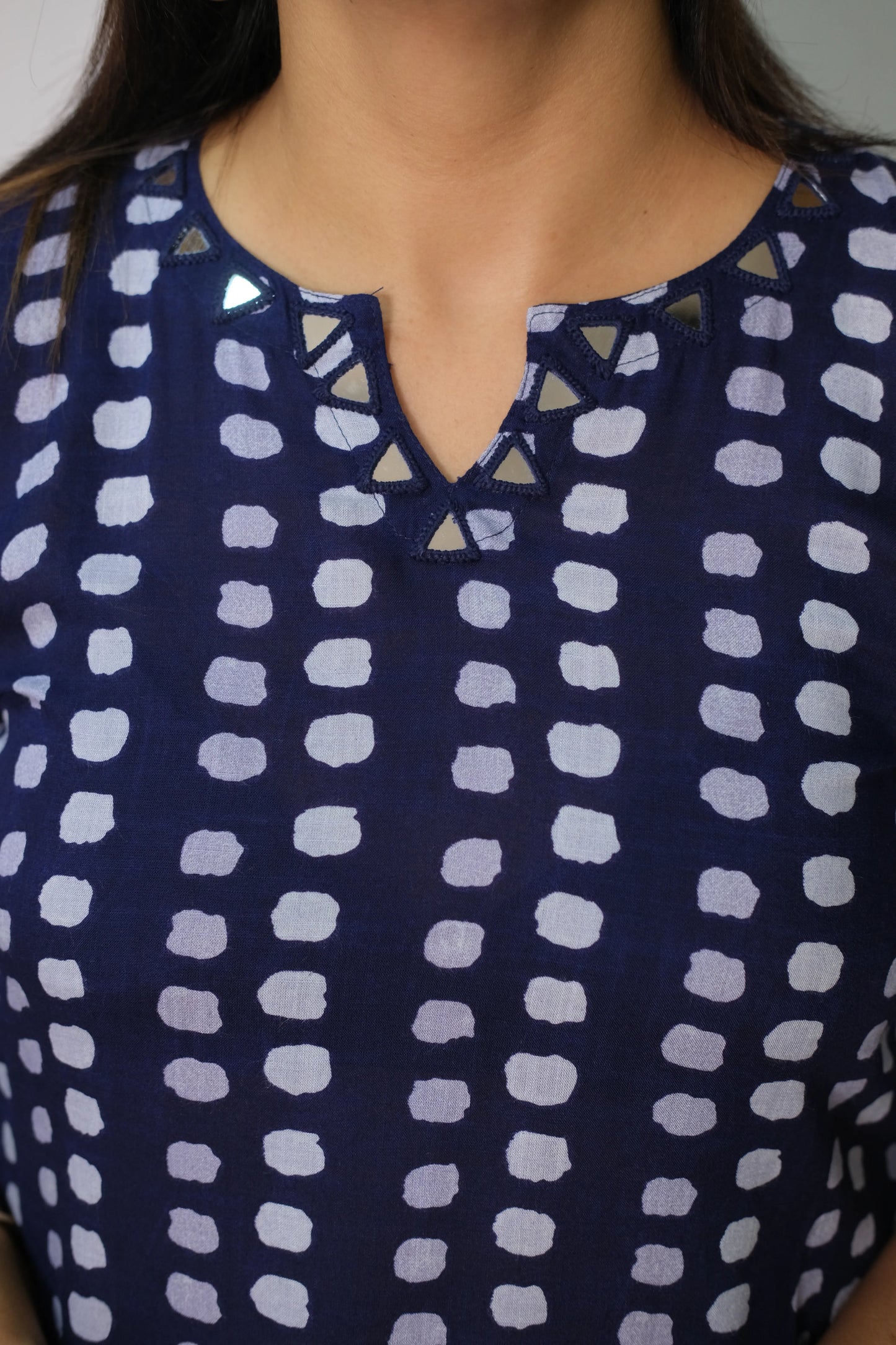 Navy Blue Cotton Long Co-ord Set with Dot Print