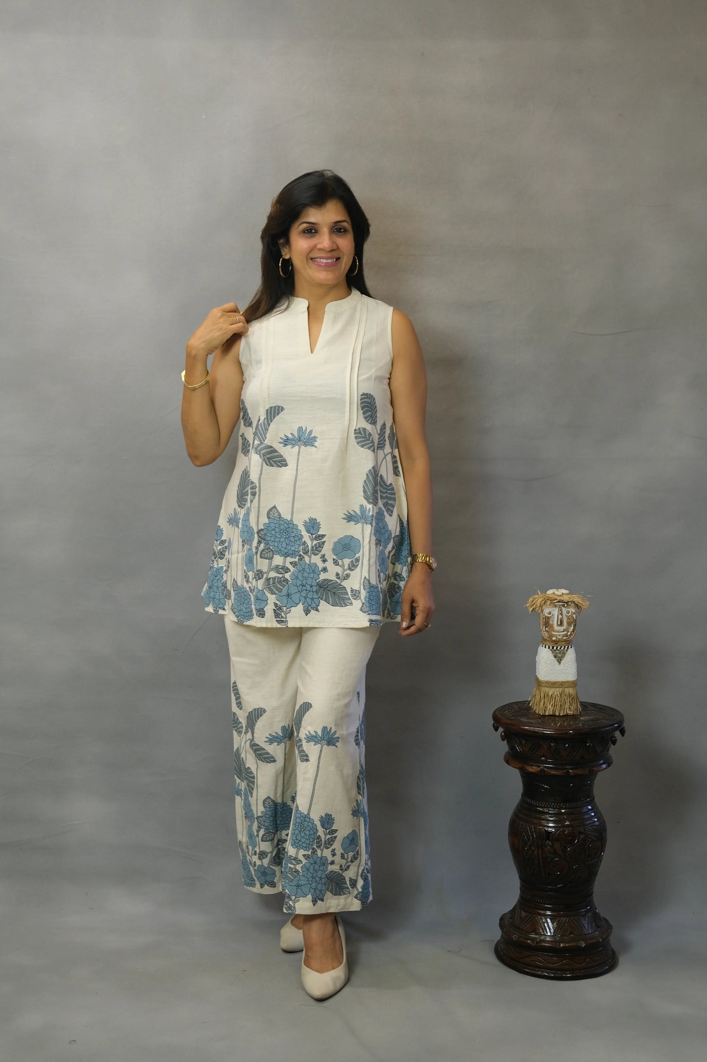 Rama Floral Printed Sleeveless Co-ord Set | Flex Cotton