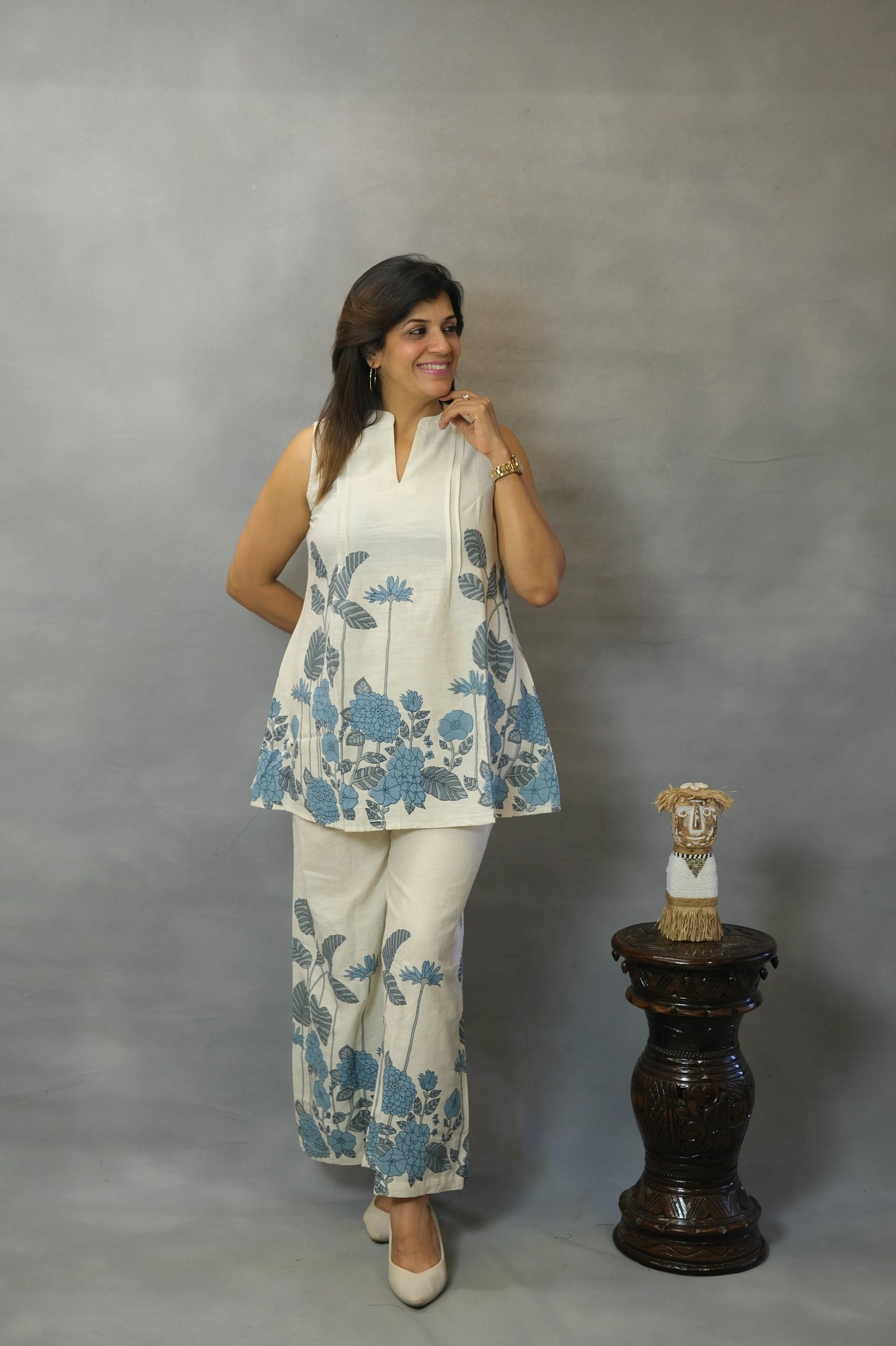 Rama Floral Printed Sleeveless Co-ord Set | Flex Cotton