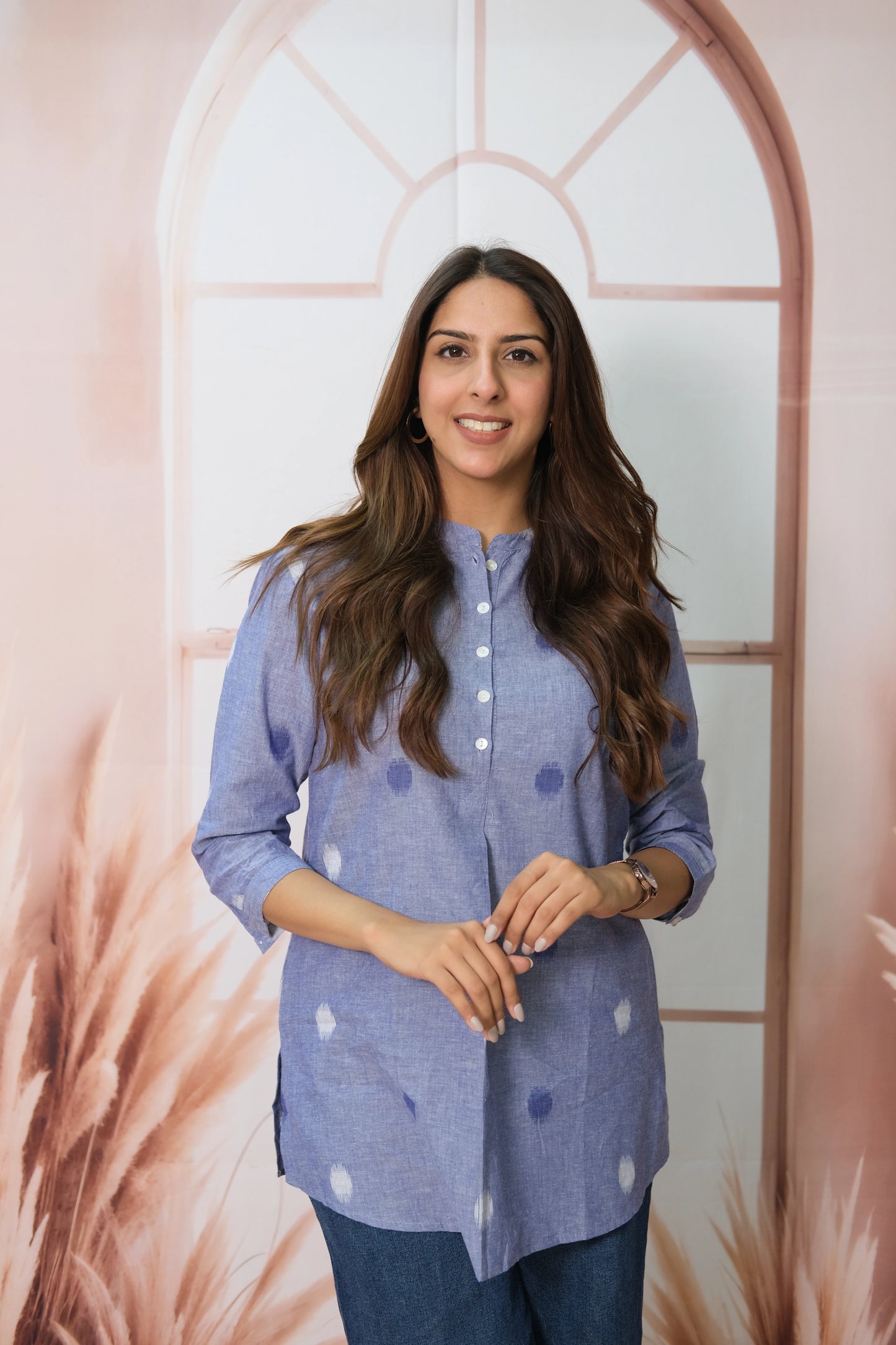 Blue Short Top – Cotton Daily Wear with Printed Polka Dot Charm