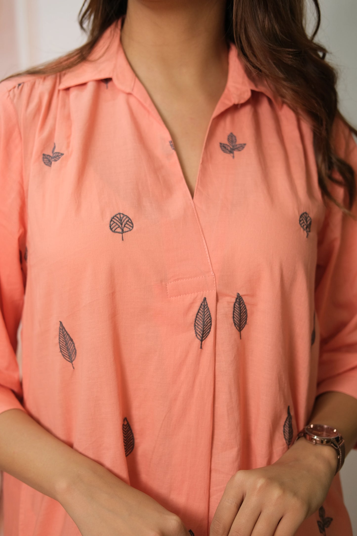 Peach Kurta Pant Set in Soft Cotton with Embroidery – Elegant Daily Wear