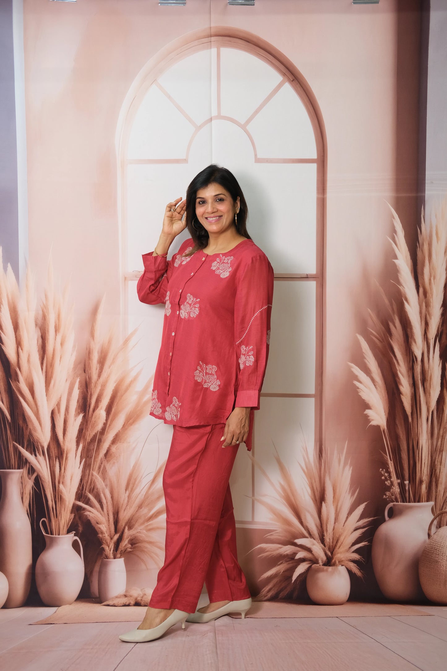 Rose Pink Co-ord Set in Mul Chanderi with Embroidery – Festive Elegance for the Modern Woman