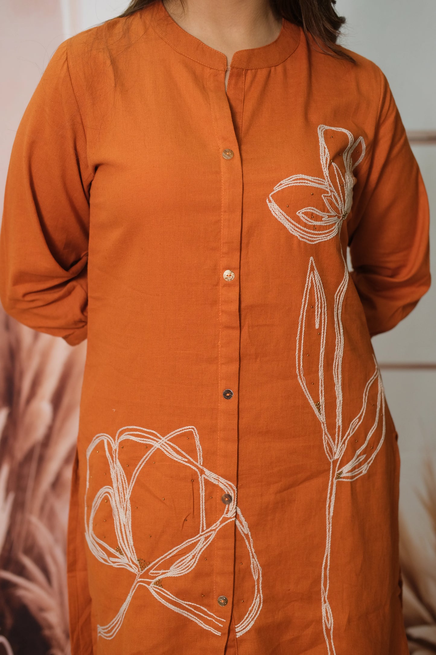 Rust Co-ord Set in Flex Cotton with Embroidery – Festive Look, Timeless Appeal