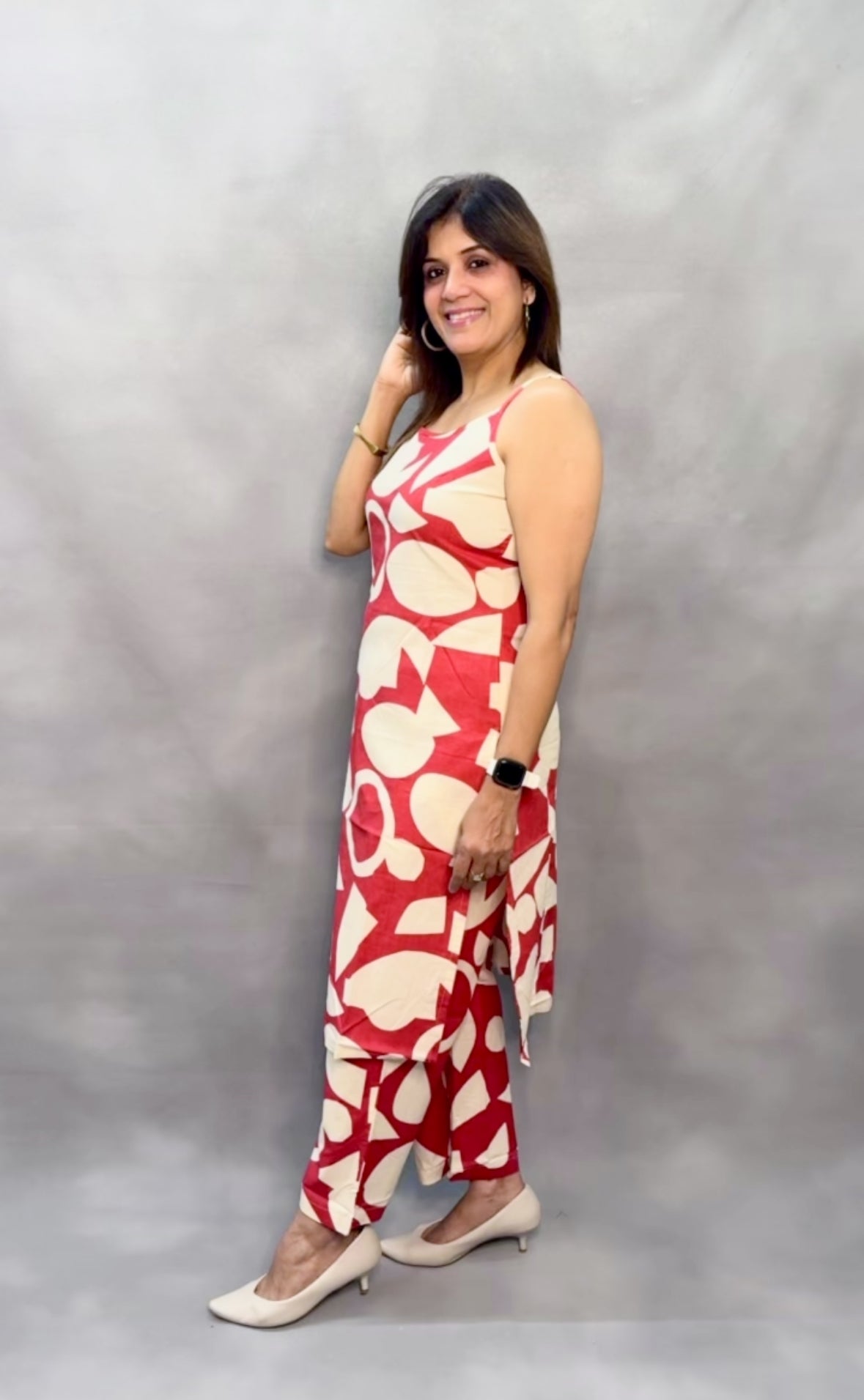 Spaghetti Kurta Pant Set with Adjustable Straps – Soft Cotton | Red