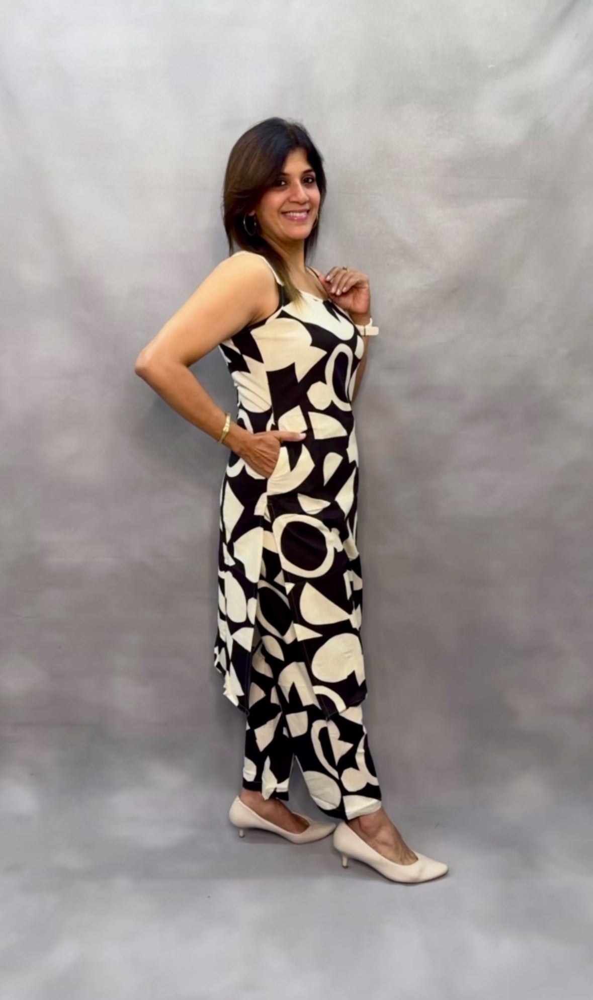 Spaghetti Kurta Pant Set with Adjustable Straps – Soft Cotton | Black