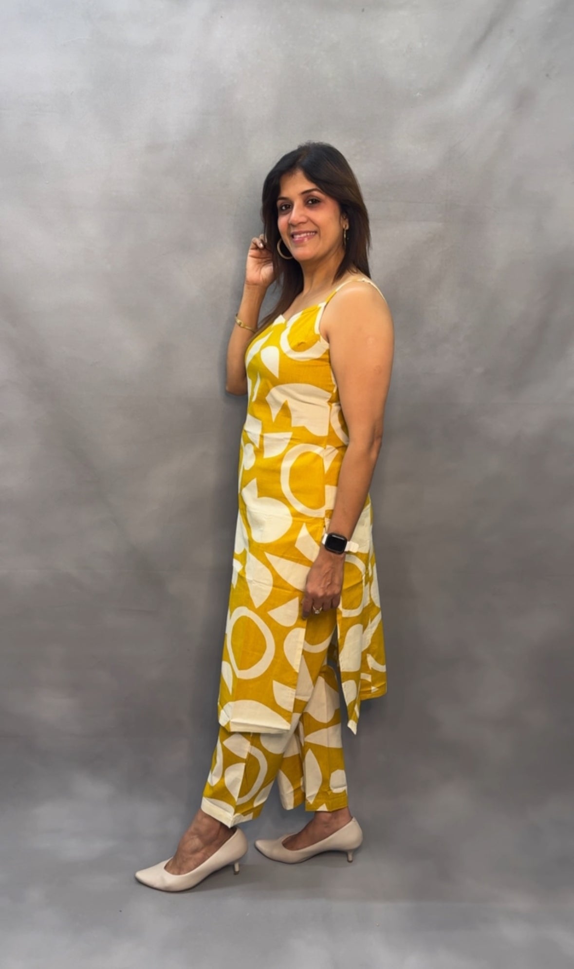 Spaghetti Kurta Pant Set with Adjustable Straps – Soft Cotton | Yellow