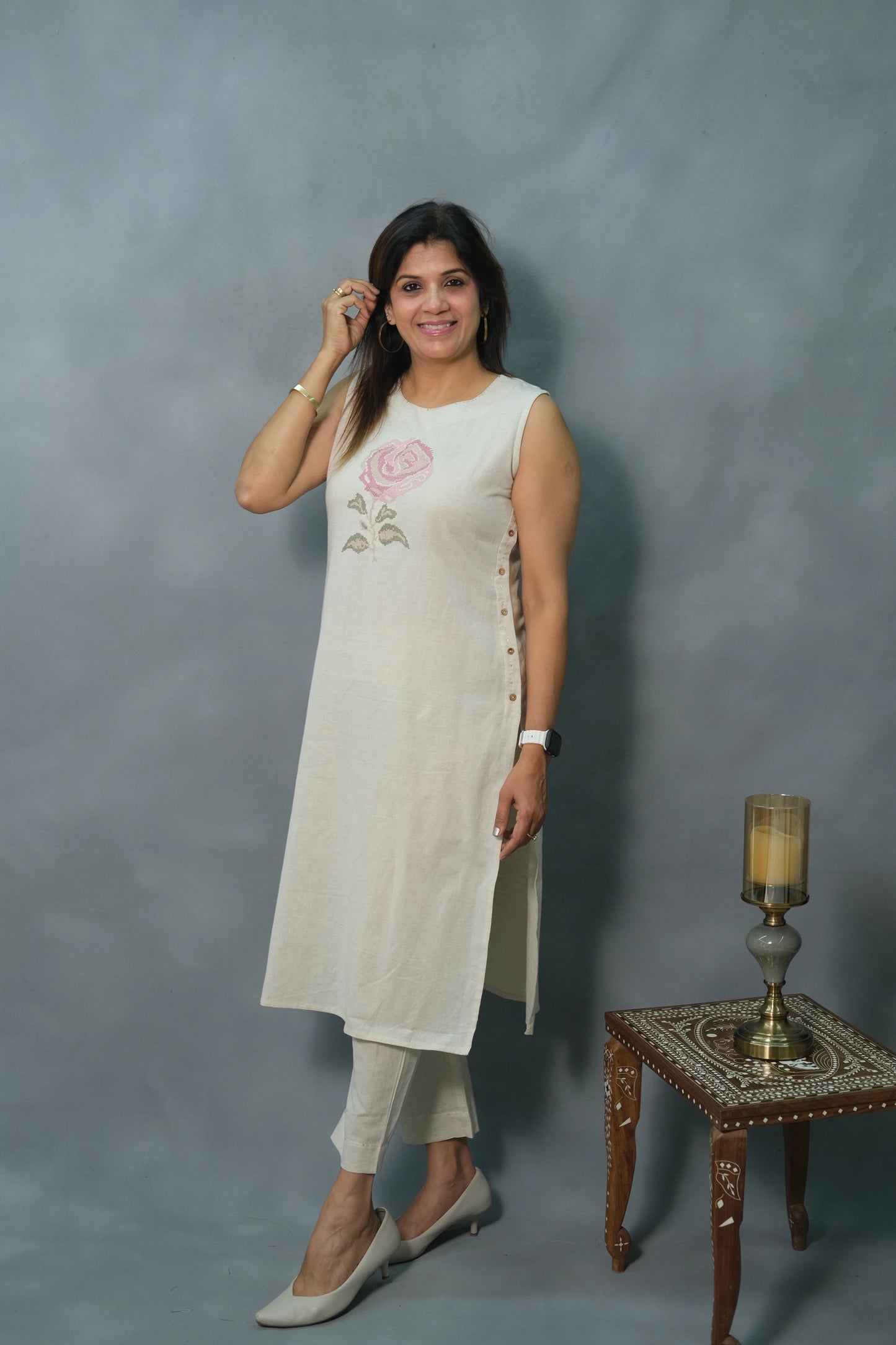 Sleeveless Flex Cotton Kurta Set with Inside Sleeves – Khadi color
