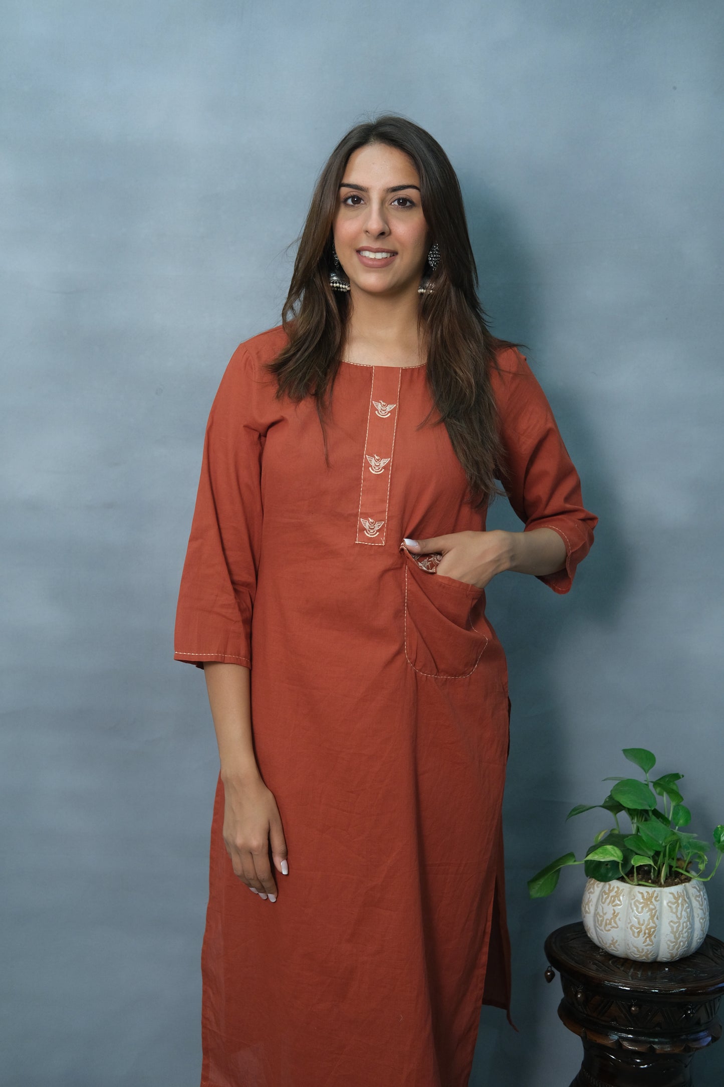 Rust Color Two-Piece Cotton Set – Elegant & Comfortable Ethnic Wear