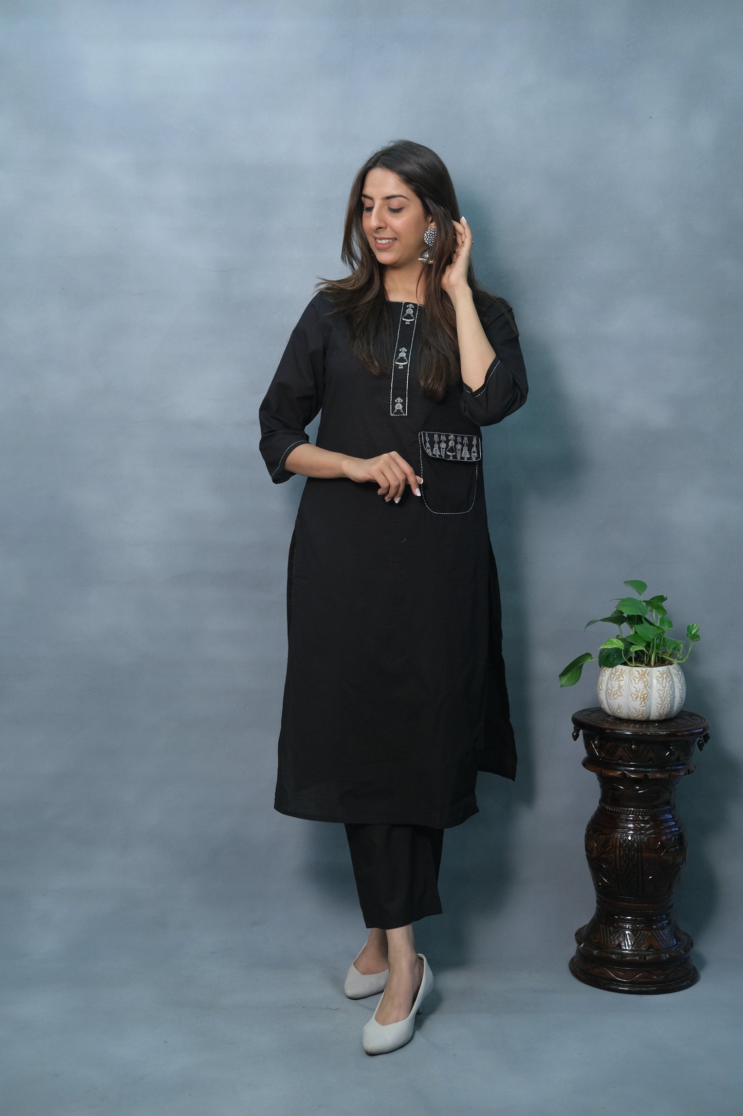 Black Color Two-Piece Cotton Set – Elegant & Comfortable Ethnic Wear