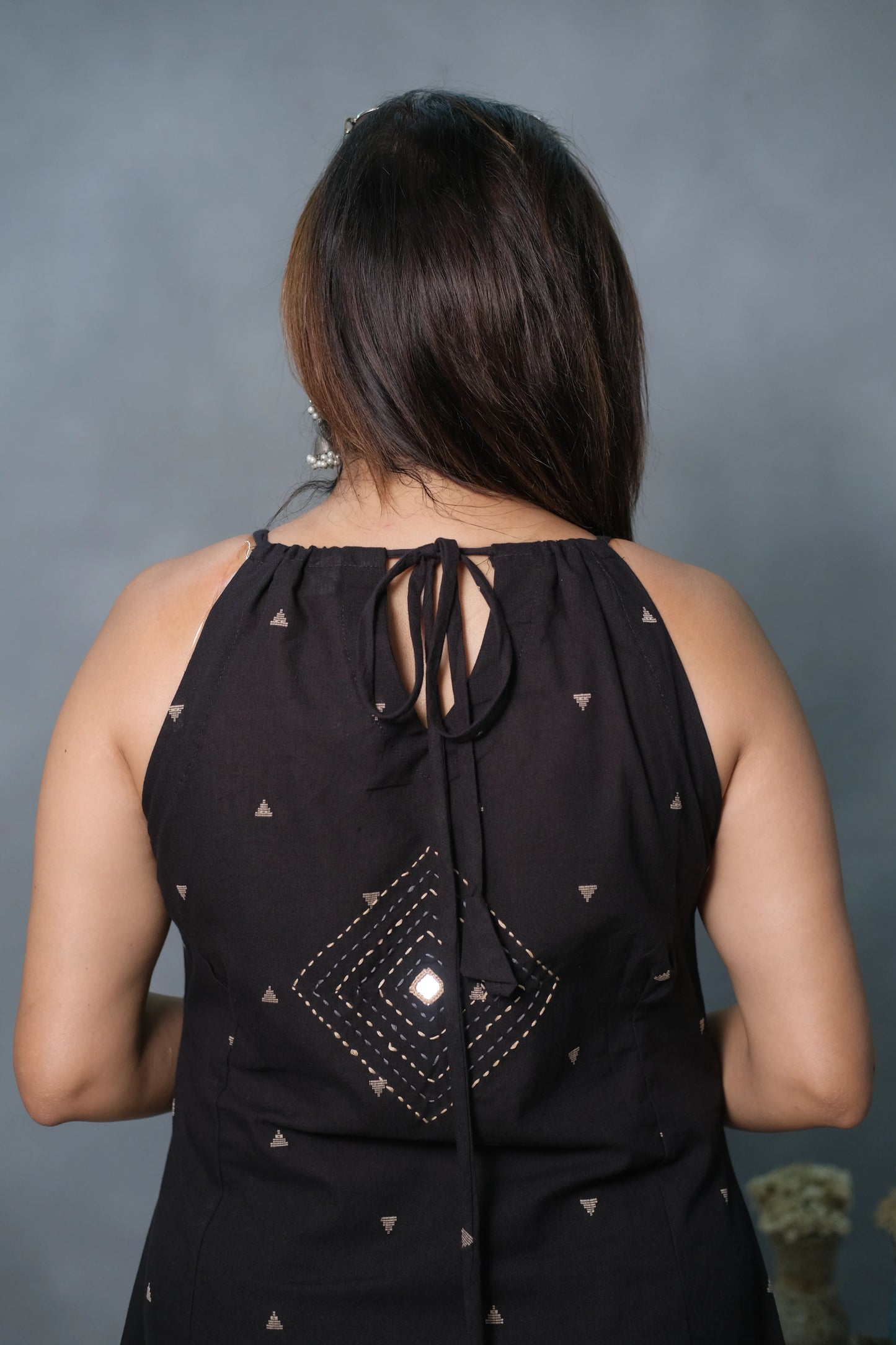 Black Spaghetti Kurta Set with Mirror Work | Soft Cotton
