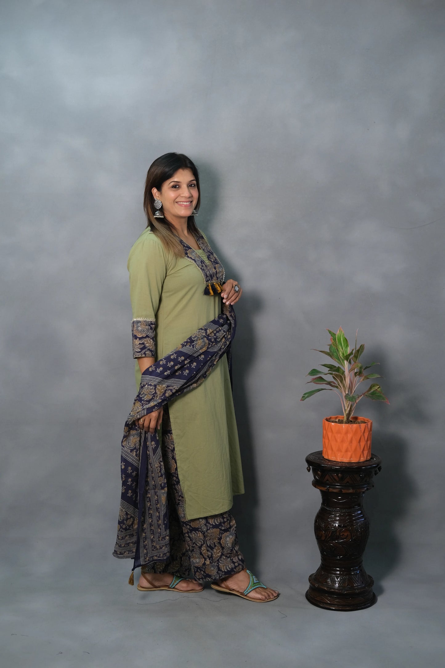 Pista Green Printed Dupatta Set | Soft Cotton