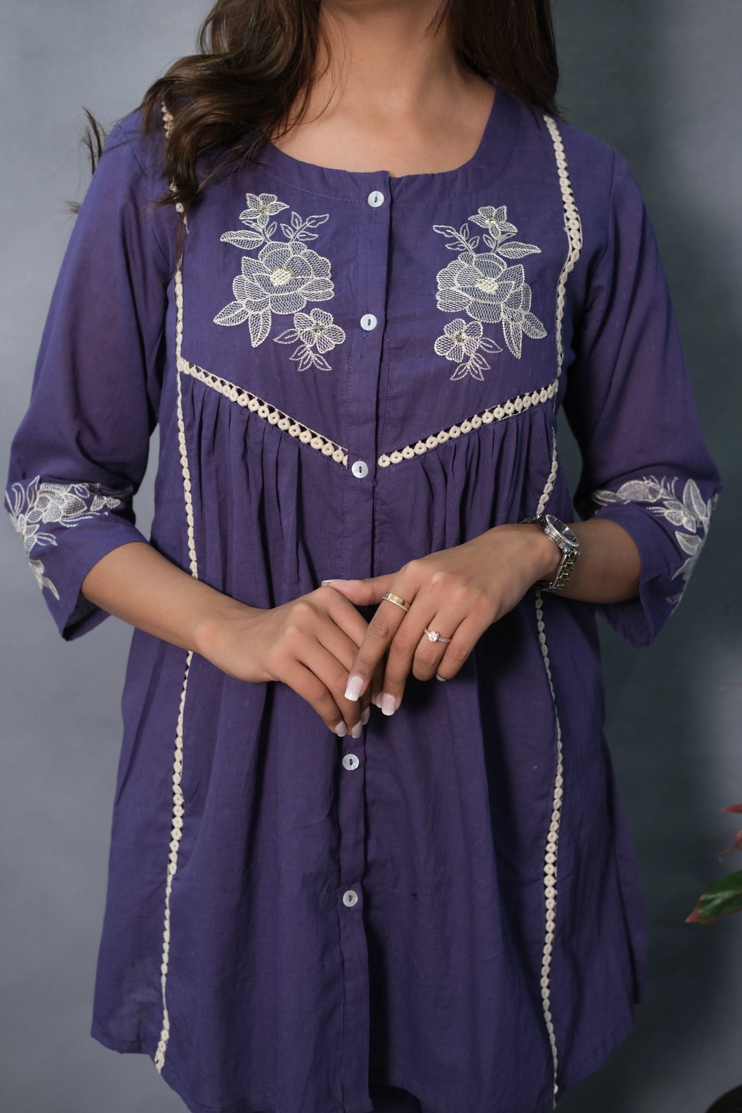 Purple Embroidered Co-ord Set | Mul Cotton