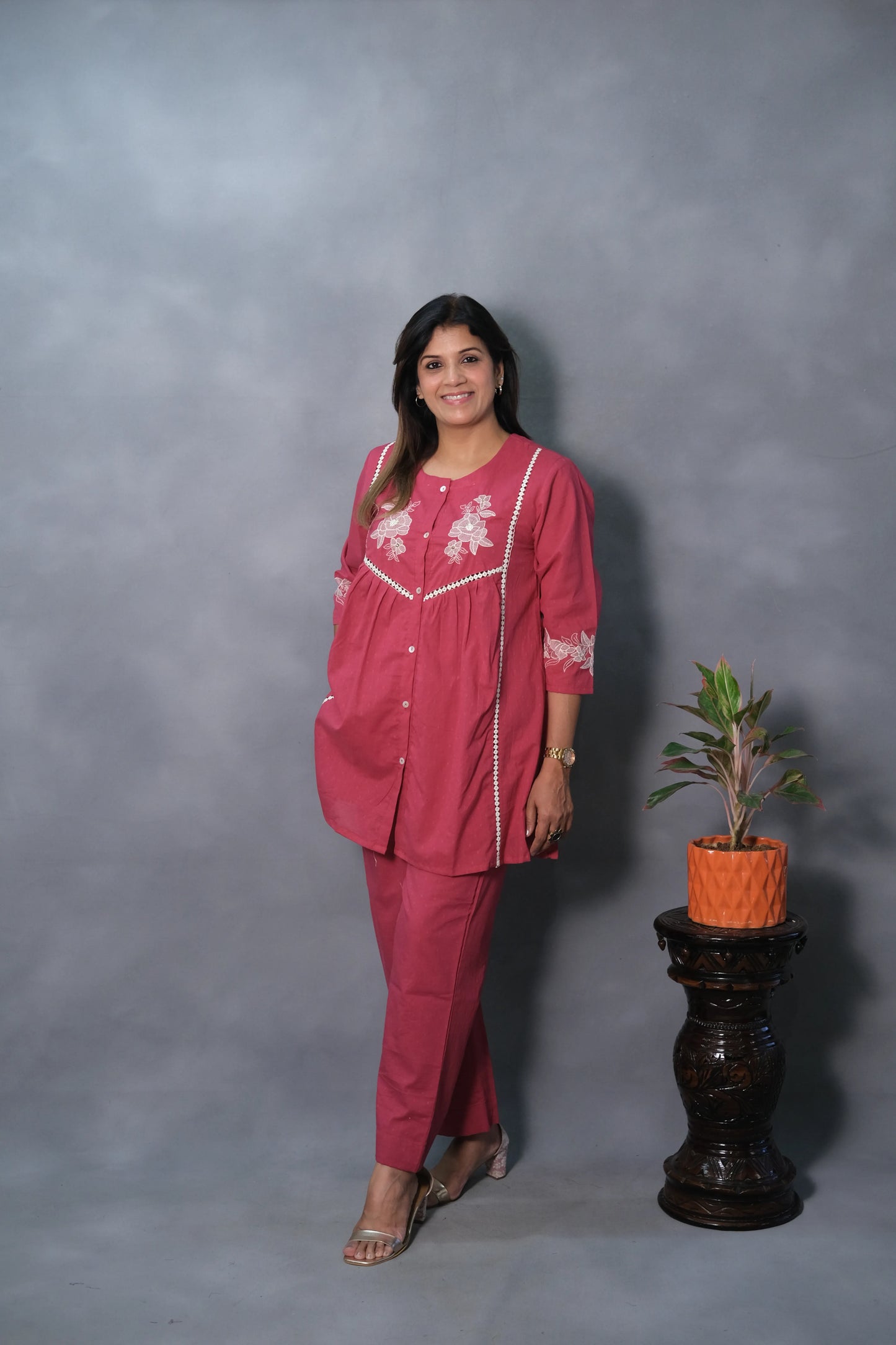 Pink Embroidered Co-ord Set | Mul Cotton