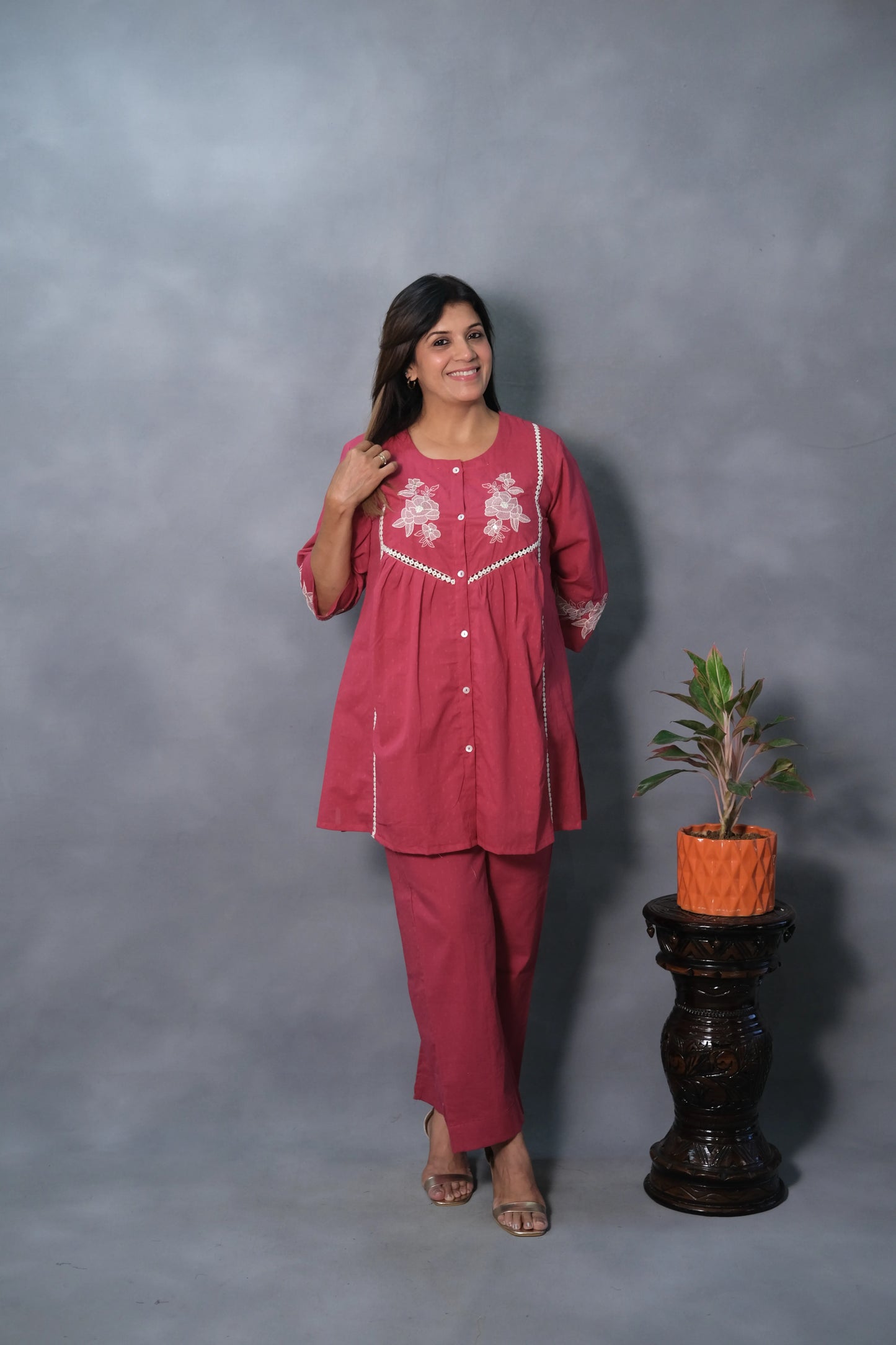 Pink Embroidered Co-ord Set | Mul Cotton