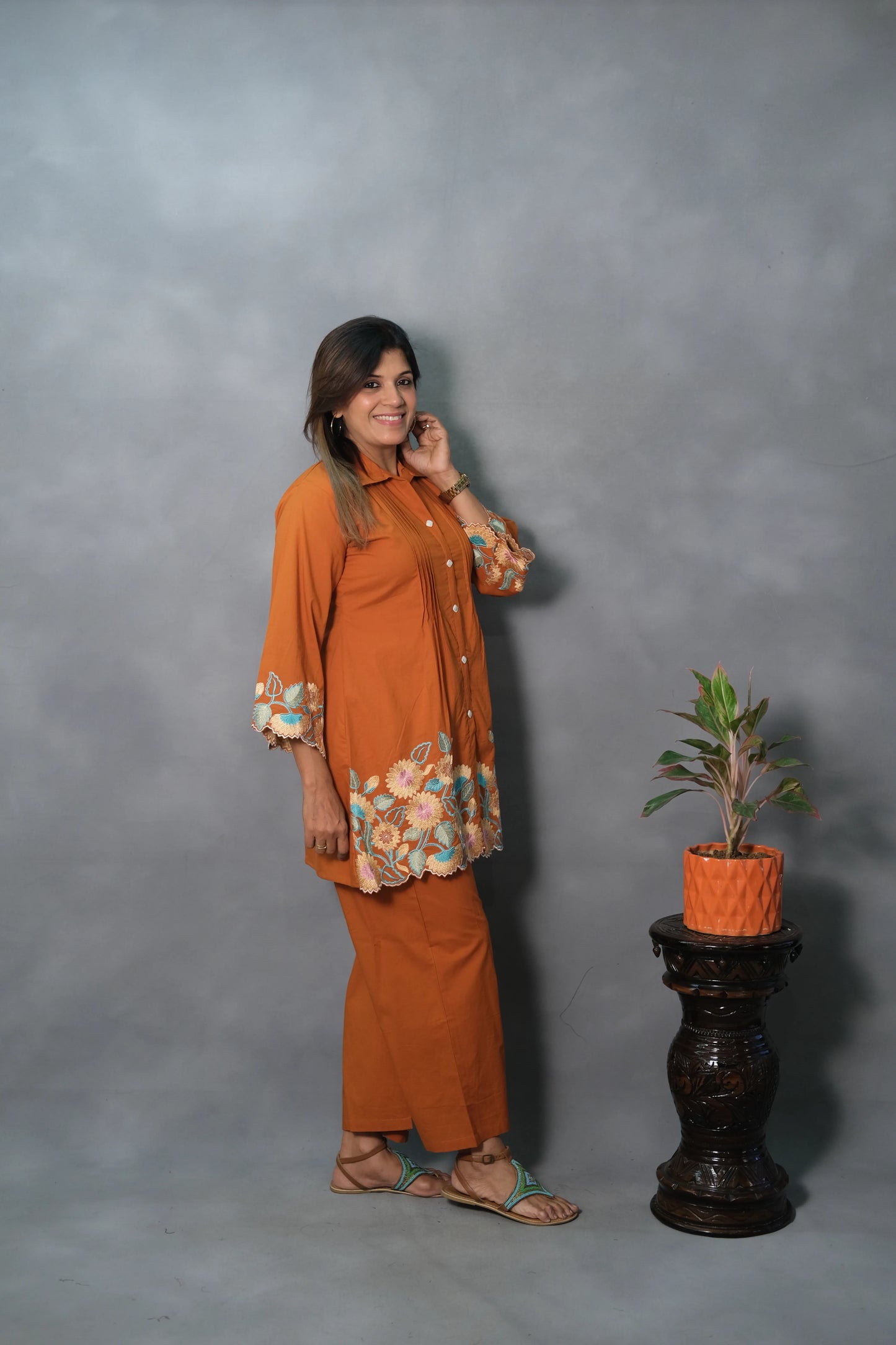 Rust Embroidered Co-ord Set | Mul Cotton