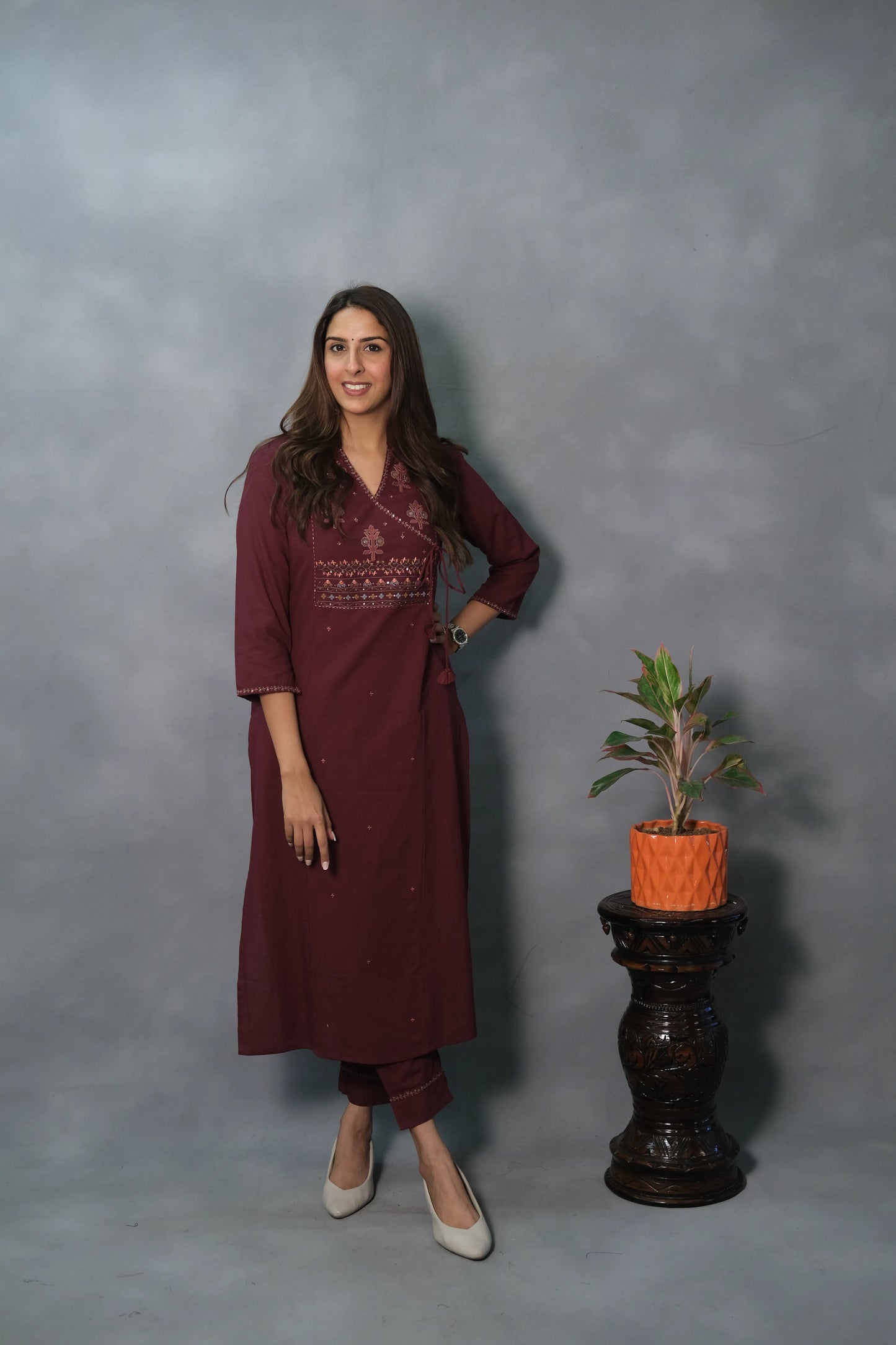 Maroon Embroidered Kurta Pant Set | Premium Cotton