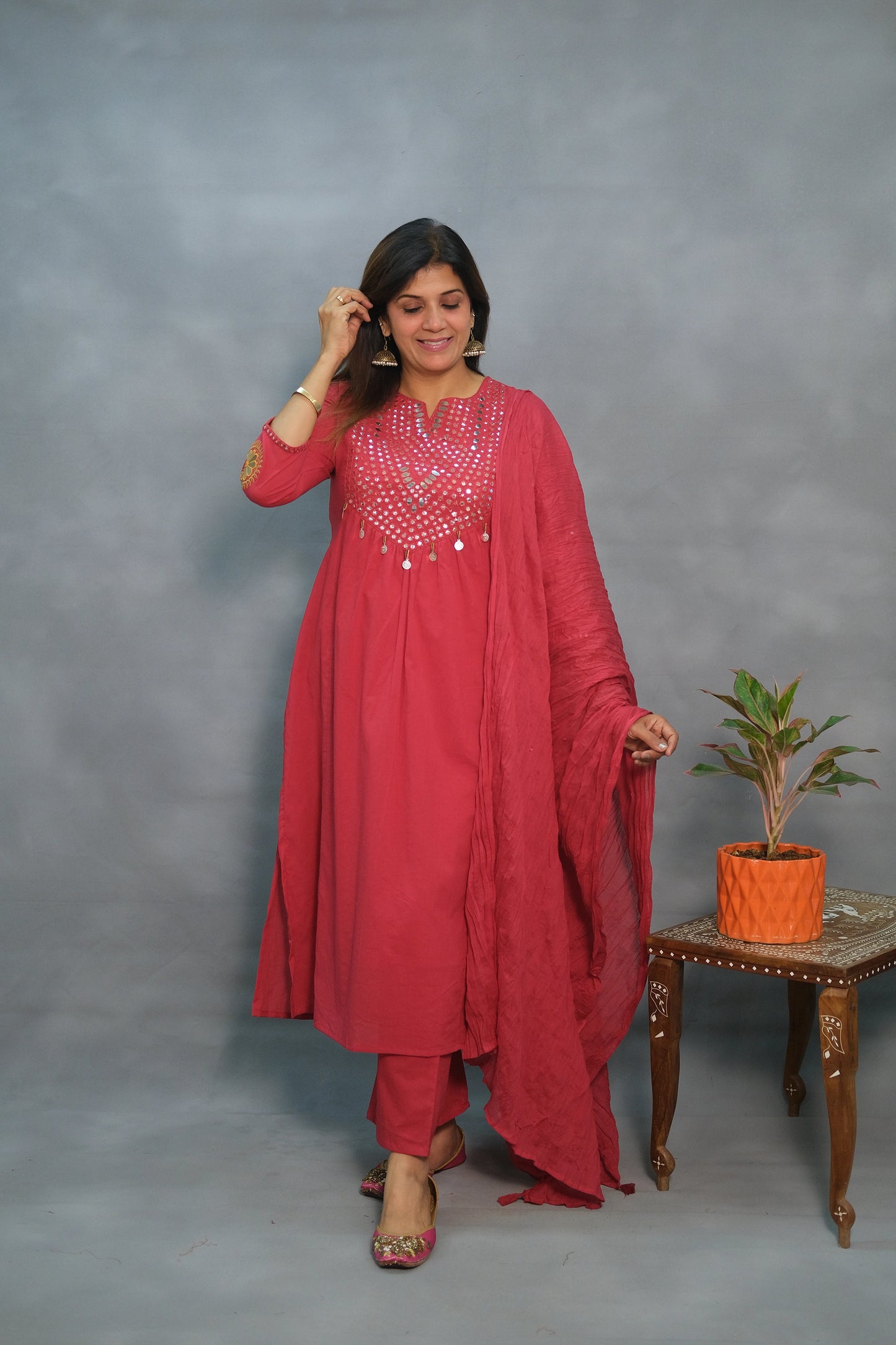 Embroidered Three-Piece Mul Cotton Set – Elegant Ethnic Wear - Pink