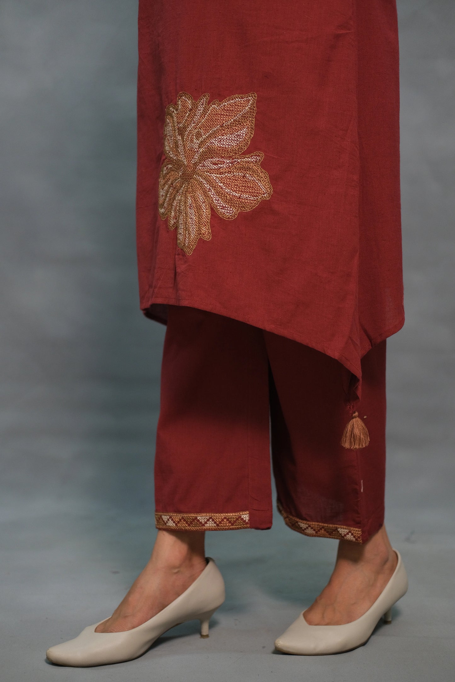 A-Line Kurta Palazzo Set with Tassels – Elegant Flex Cotton Ethnic Wear