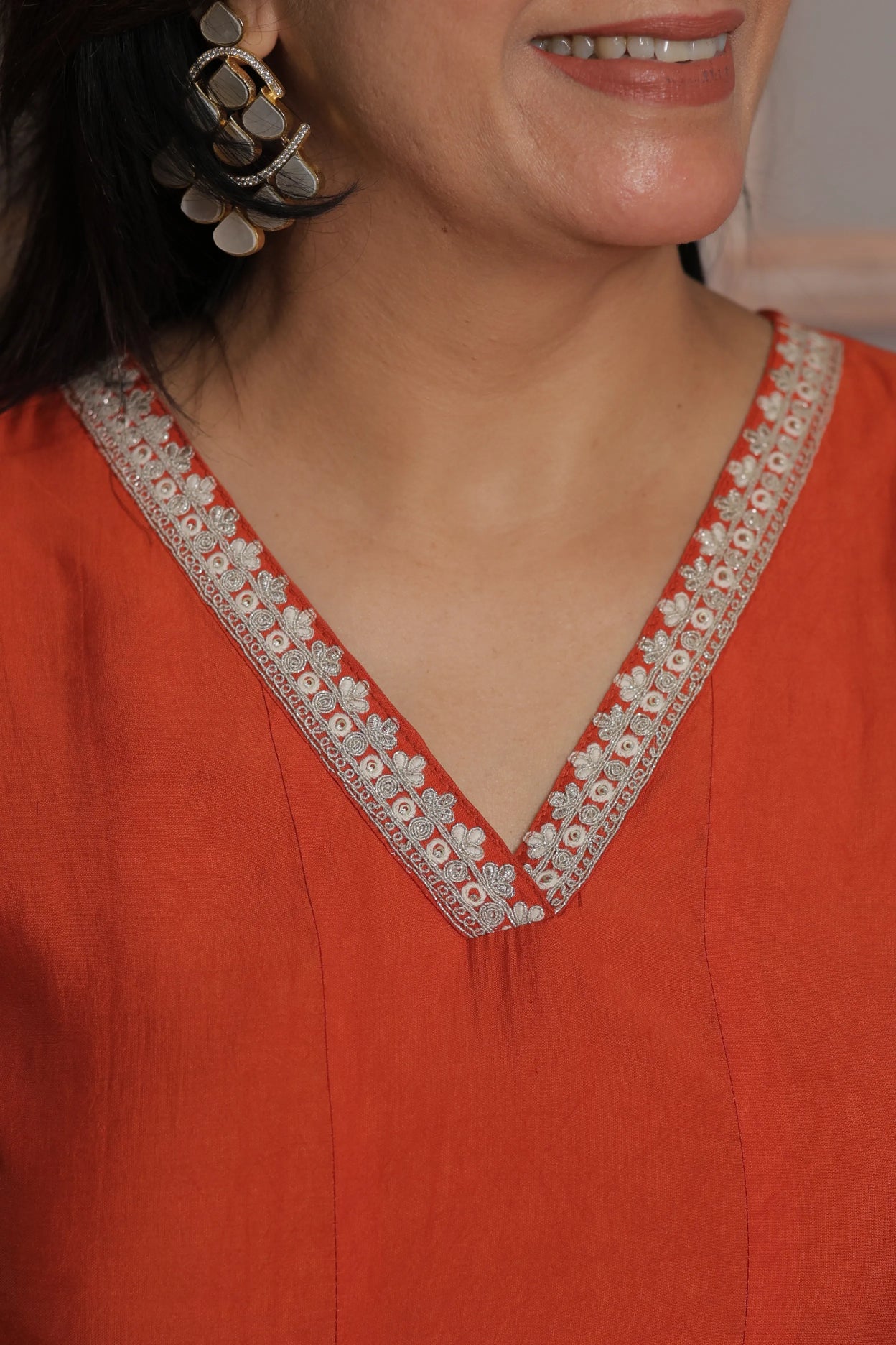 Rust Orange & White Cream Anarkali Dupatta Set (Plazo Set) | Premium Silk Fabric