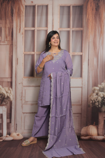 Lavender Short Kurta Dupatta Set | Mul Chanderi Fabric