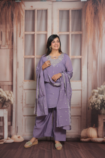 Lavender Short Kurta Dupatta Set | Mul Chanderi Fabric