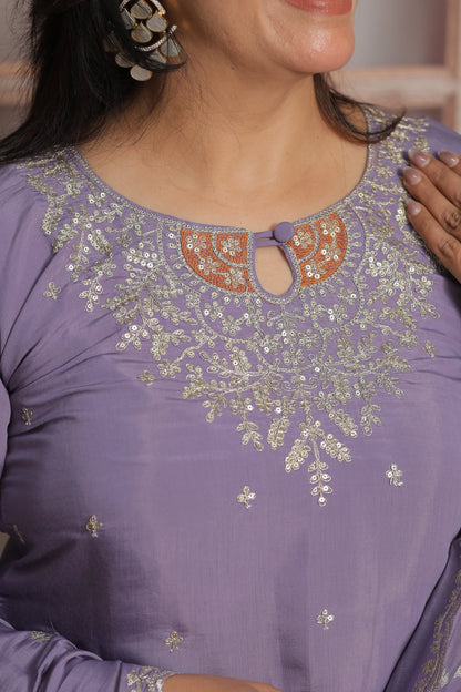 Lavender Short Kurta Dupatta Set | Mul Chanderi Fabric
