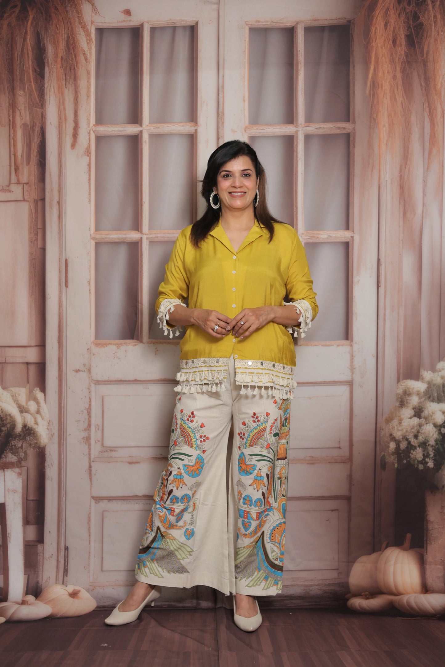 Yellow & Printed Co'ord Set (Plazo Set) | Muslin & Cotton