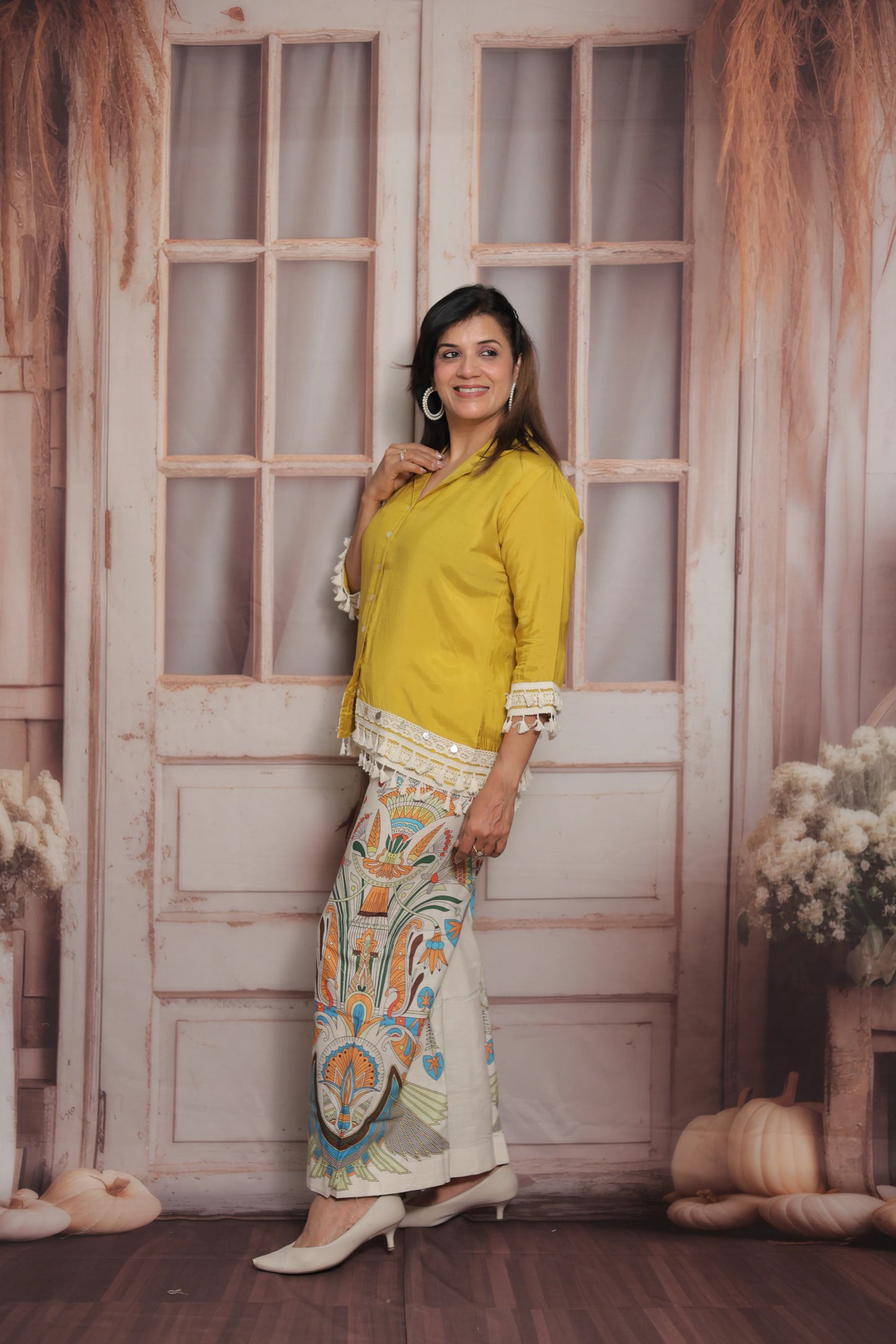 Yellow & Printed Co'ord Set (Plazo Set) | Muslin & Cotton