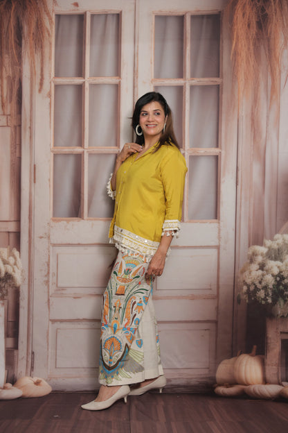 Yellow & Printed Co'ord Set (Plazo Set) | Muslin & Cotton