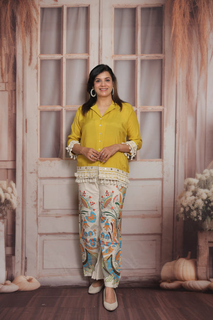 Yellow & Printed Co'ord Set (Plazo Set) | Muslin & Cotton