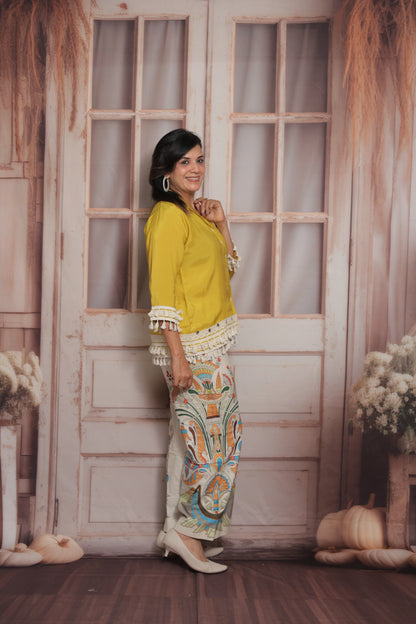 Yellow & Printed Co'ord Set (Plazo Set) | Muslin & Cotton