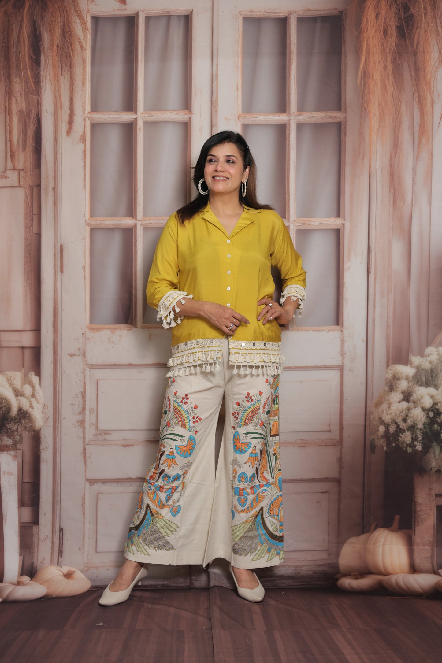 Yellow & Printed Co'ord Set (Plazo Set) | Muslin & Cotton
