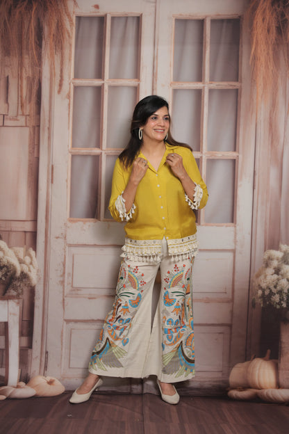 Yellow & Printed Co'ord Set (Plazo Set) | Muslin & Cotton