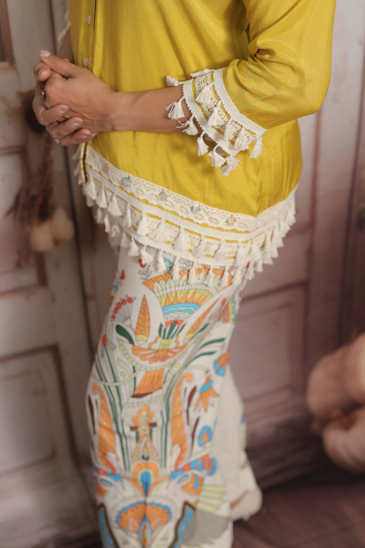 Yellow & Printed Co'ord Set (Plazo Set) | Muslin & Cotton