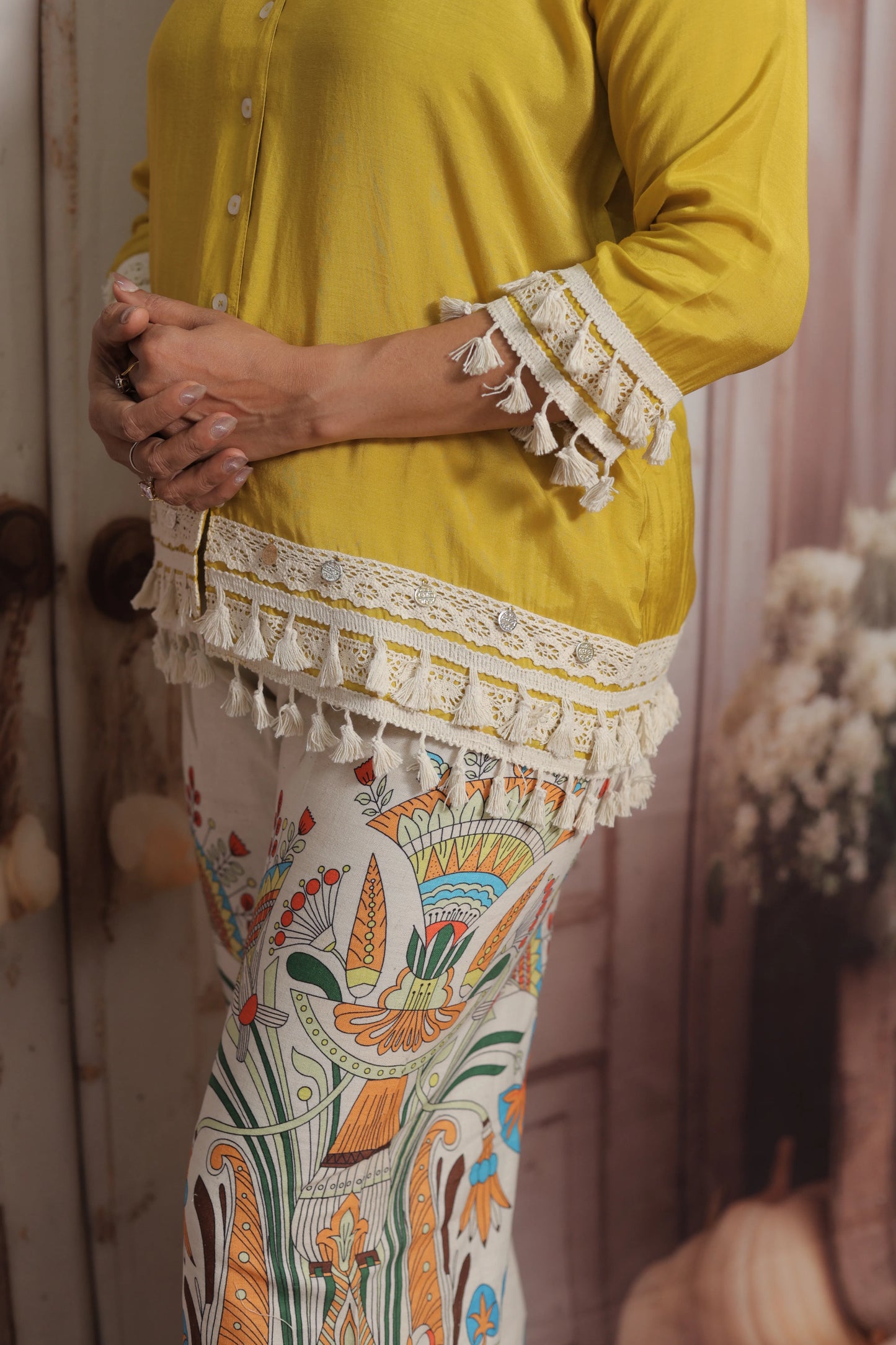 Yellow & Printed Co'ord Set (Plazo Set) | Muslin & Cotton