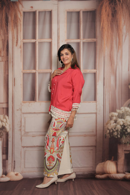 Reddish Pink Printed Co'ord Set (Plazo Set) | Muslin & Cotton