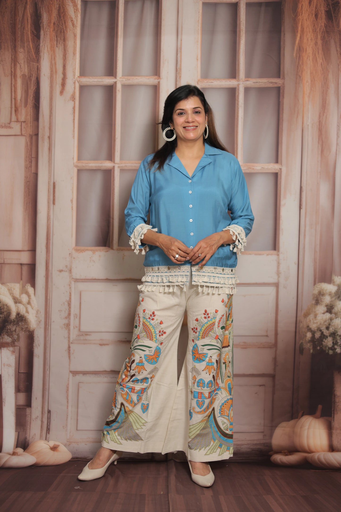 Calm Blue Printed Co'ord Set (Plazo Set) | Muslin & Cotton